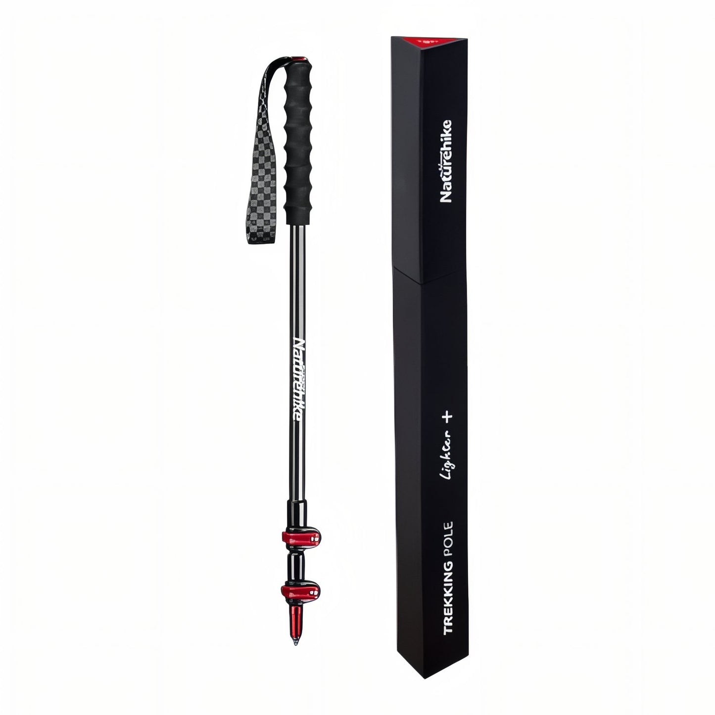 Bâton de Randonnée Télescopique Carbone packshot produit entier - Rouge et Noir