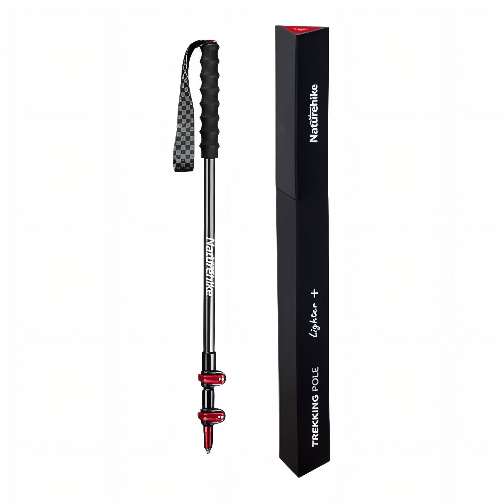 Bâton de Randonnée Télescopique Carbone packshot produit entier - Rouge et Noir