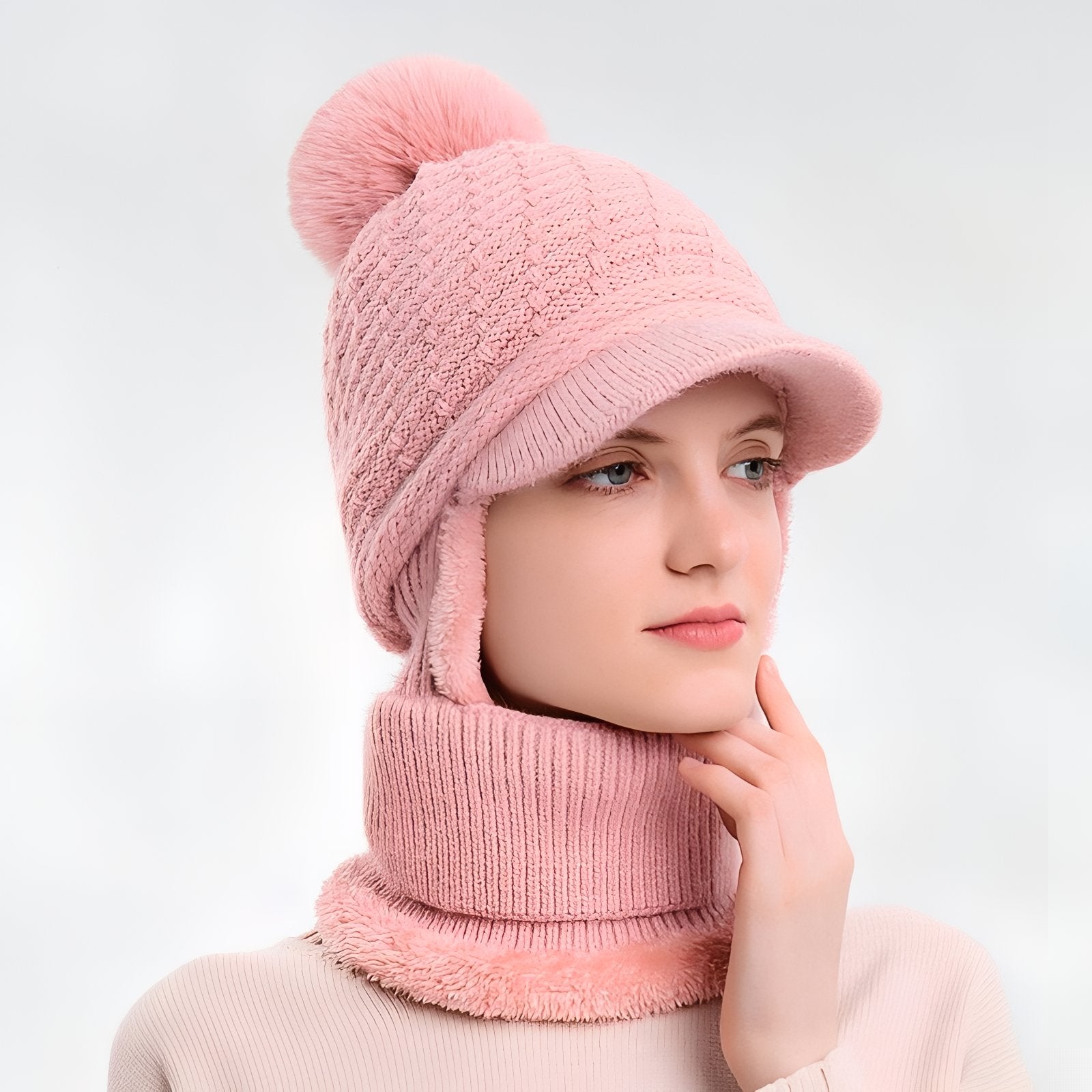 Bonnet Casquette Echarpe portée à la main - Violet Pâle - Rose Poudré - Gris Clair - Taupe - Beige Crème - Blanc - Noir