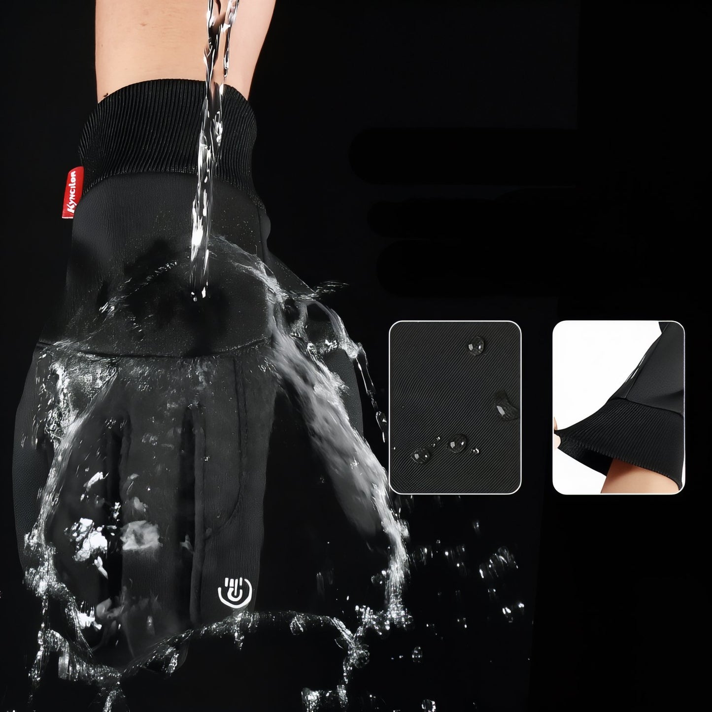 Gants Chauds Tactiles Randonnée gros plan sur la main - Noir et Gris - Noir - Noir Mat - Gris Foncé