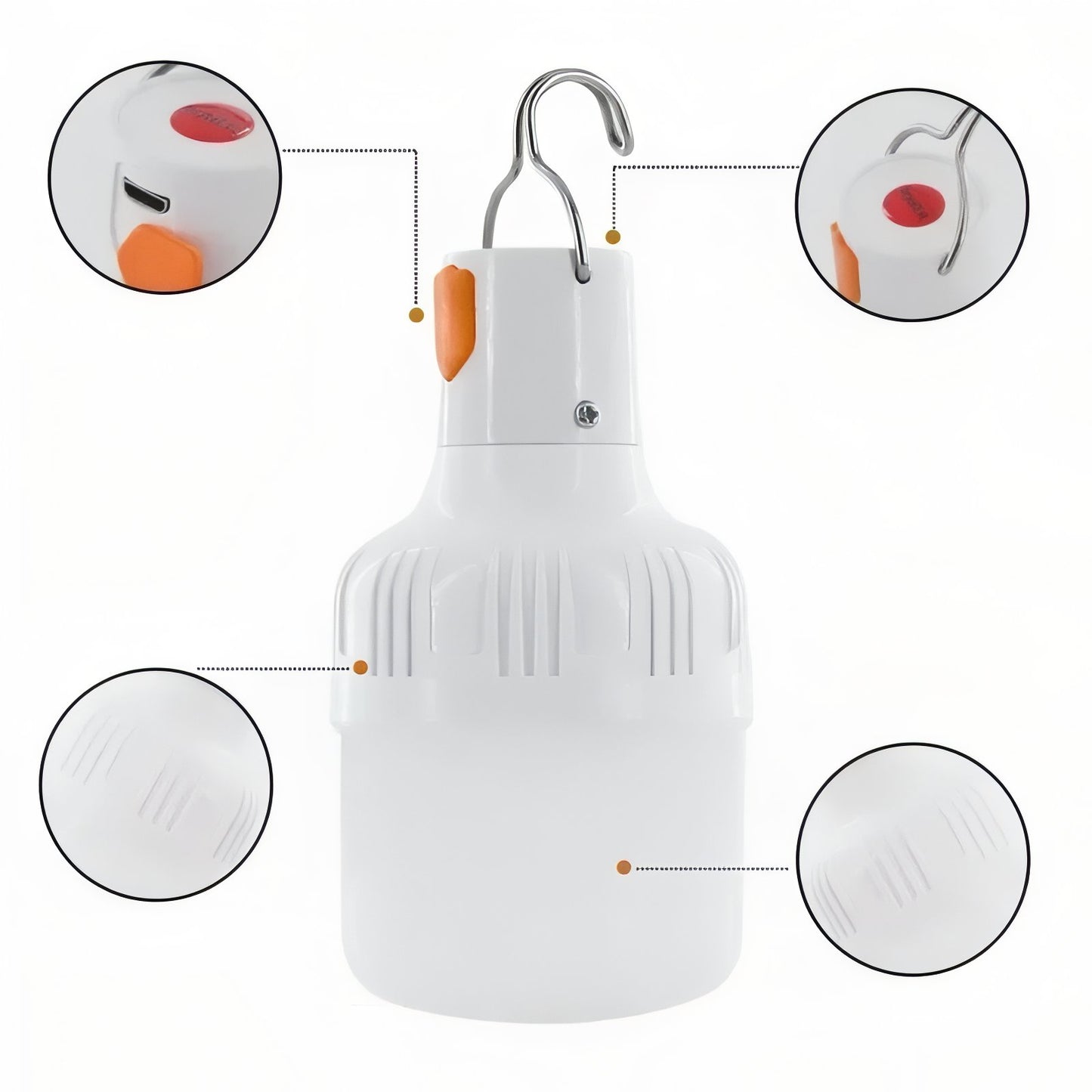 Lanterne Camping Rechargeable 60W gros plan détails boutons - 30W - 60W
