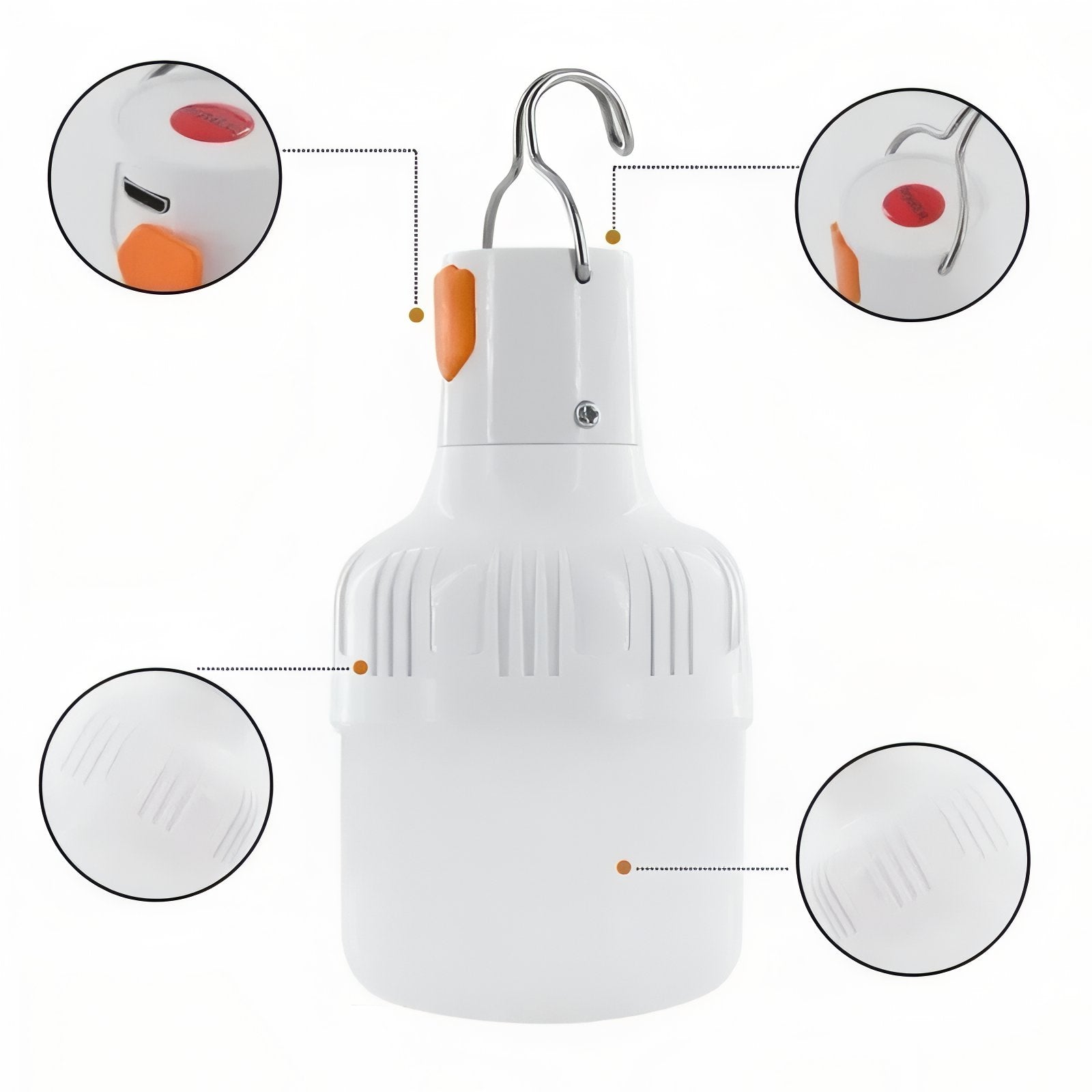 Lanterne Camping Rechargeable 60W gros plan détails boutons - 30W - 60W