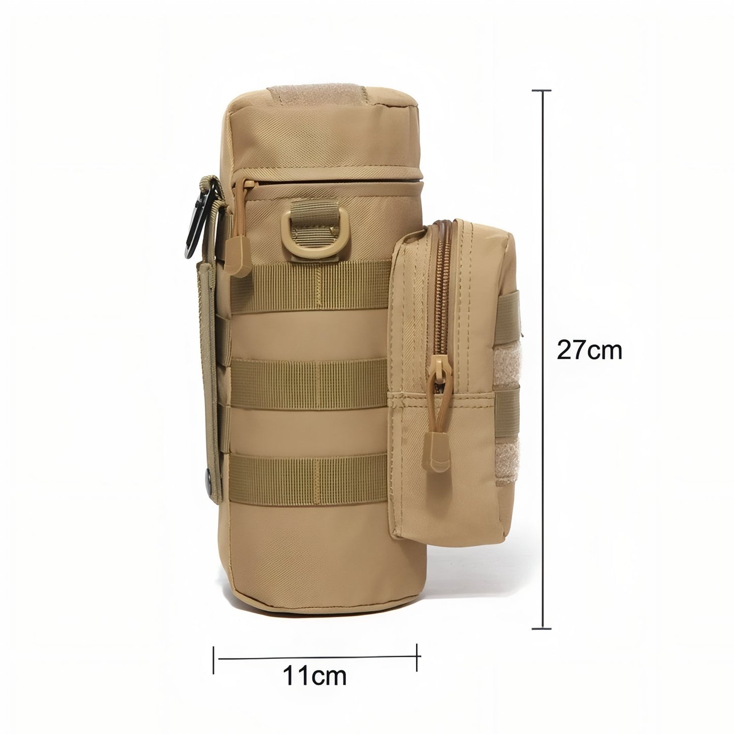 Porte Gourde Militaire guide des dimensions - Beige Sable - Beige et Gris - Beige Camouflage - Vert Olive - Vert Camouflage - Noir