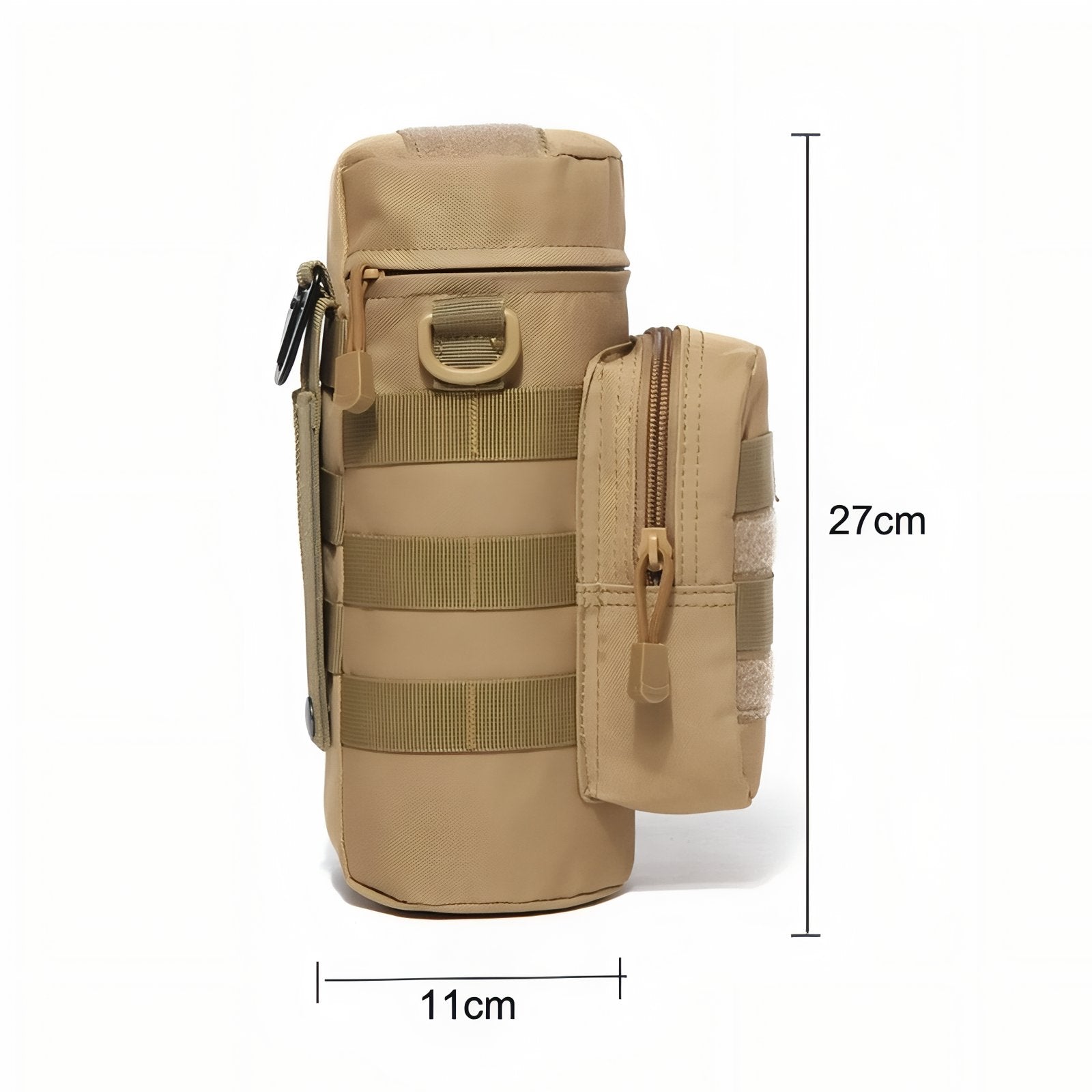 Porte Gourde Militaire guide des dimensions - Beige Sable - Beige et Gris - Beige Camouflage - Vert Olive - Vert Camouflage - Noir