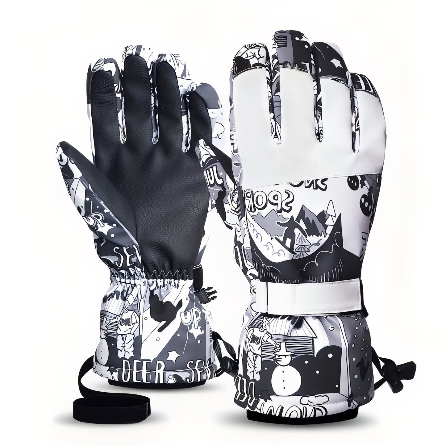 Gants Randonnée Hiver Homme - Noir et Blanc