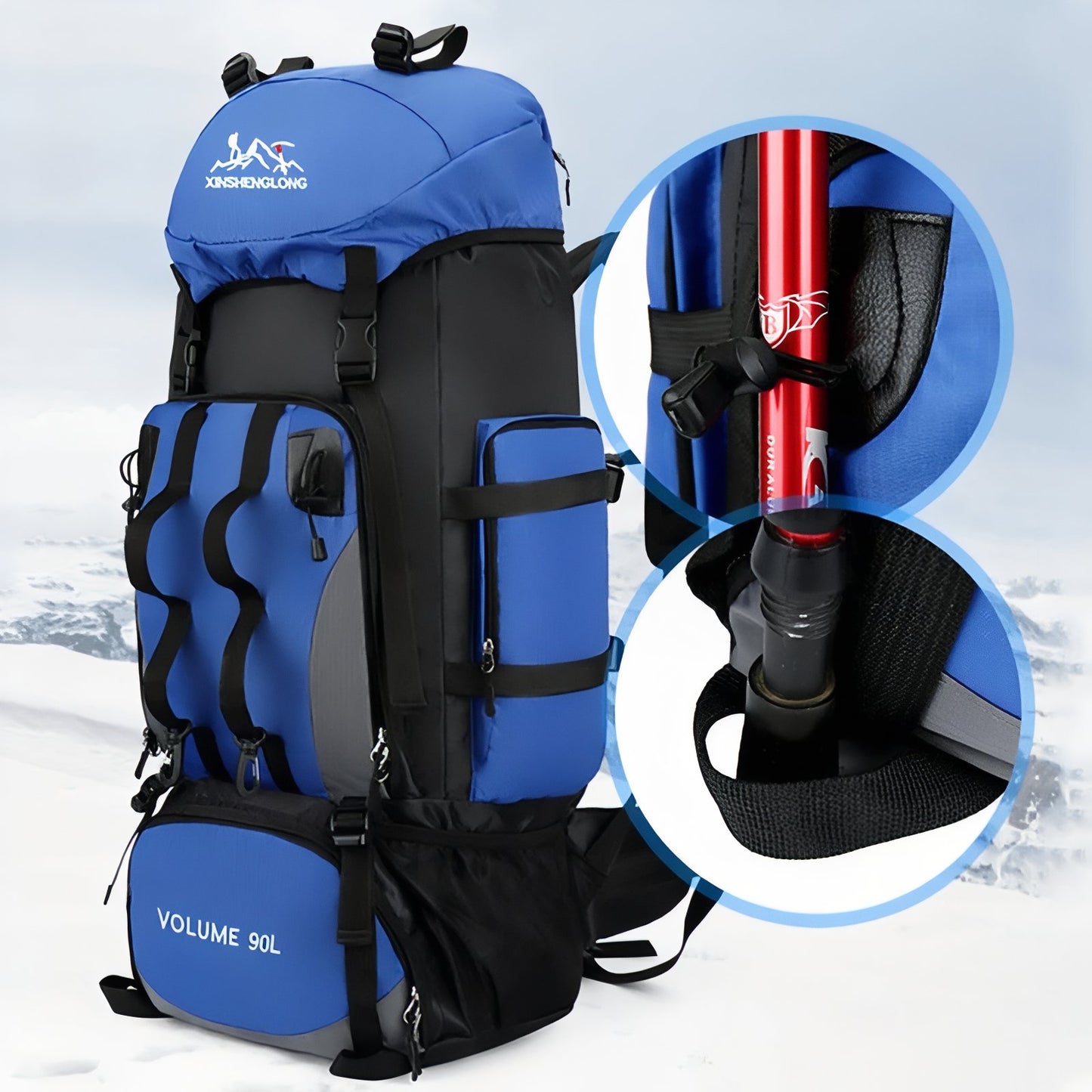 Sac à Dos Trekking gros plan sur détails - Bleu Clair - Rouge - Vert - Bleu Marine - Noir