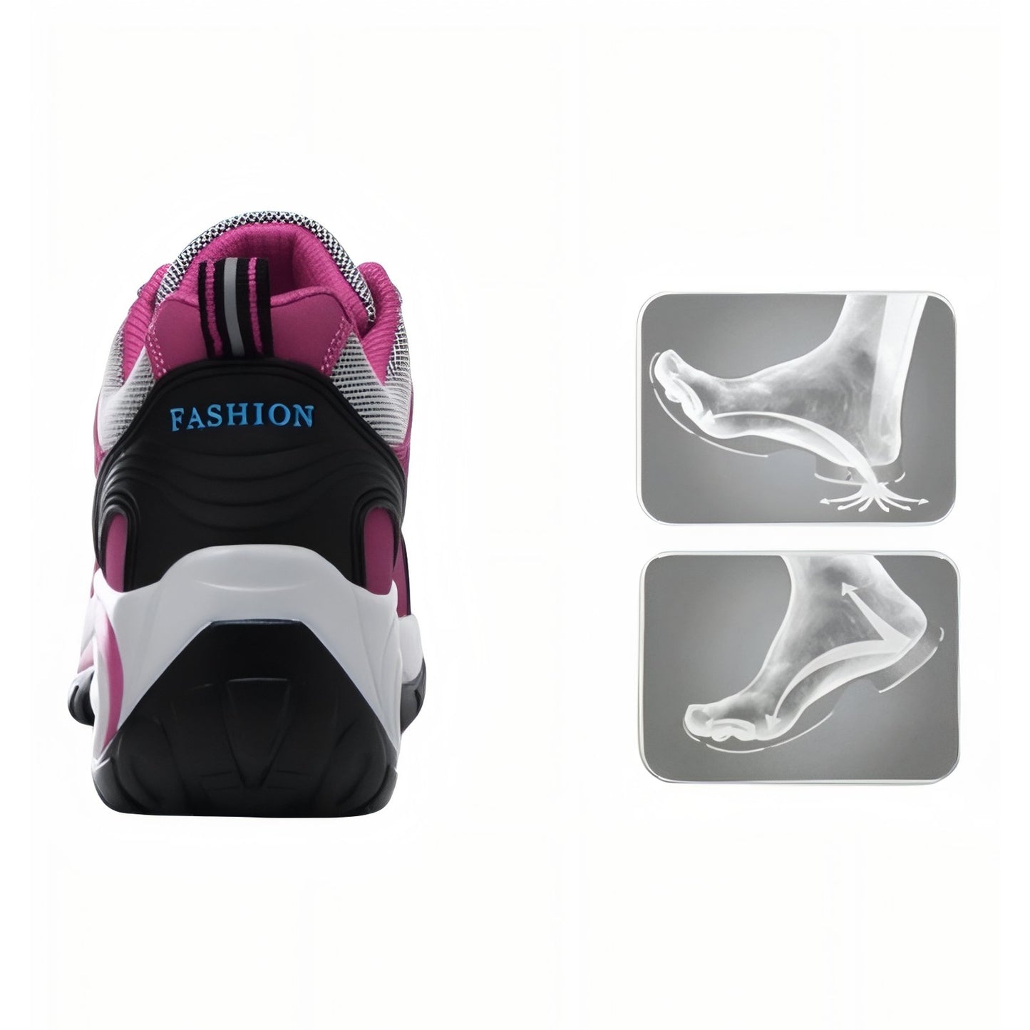 Basket Confortable Marche Femme gros plan arrière - Violet Fuchsia - Noir et Rose - Rose et Noir