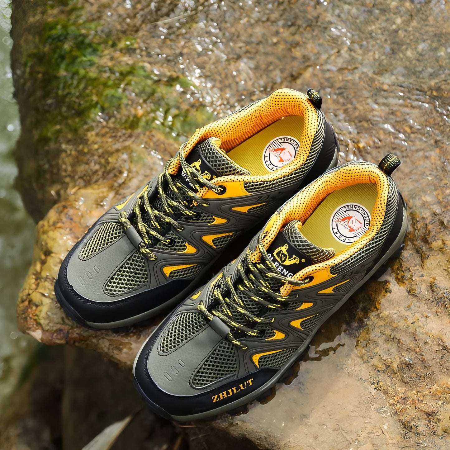 Chaussure Basse Randonnée Homme vue de dessus - Marron et Orange - Gris et Bleu - Vert Olive et Jaune
