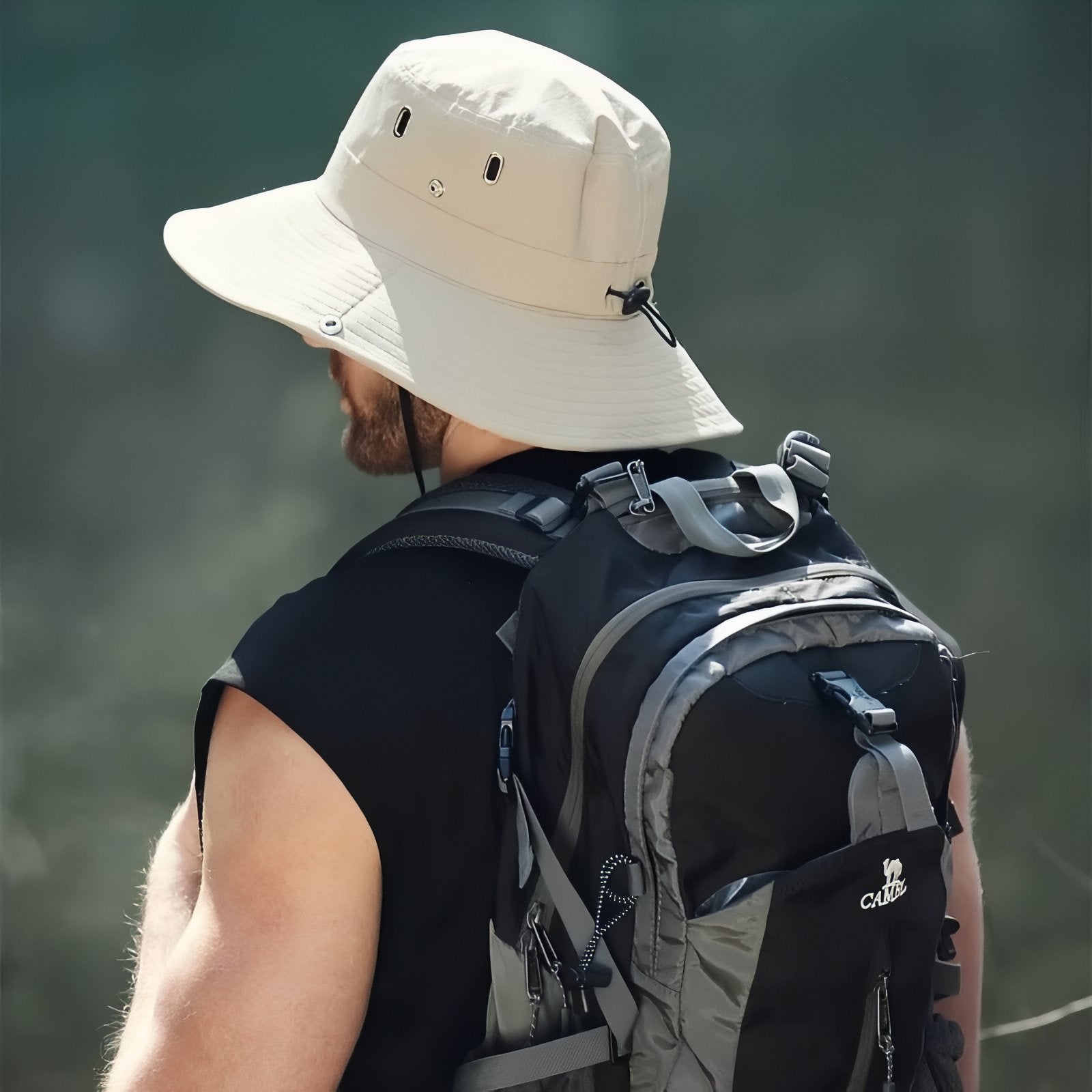 Bob Chapeau Randonnée Homme portée à l'arrière - Beige Clair - Gris Foncé - Noir - Vert Olive