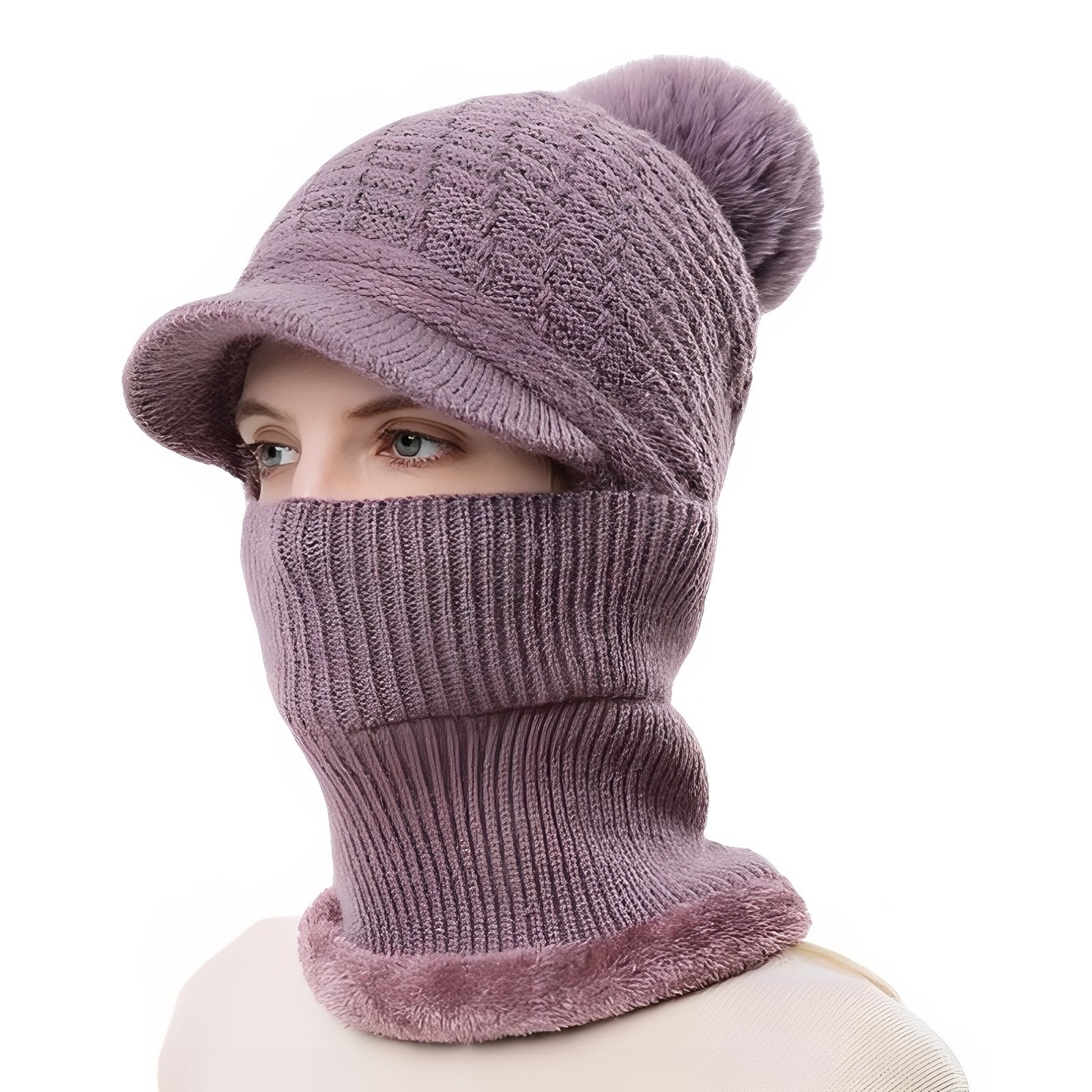 Bonnet Casquette Echarpe - Violet Pâle - 56-60cm