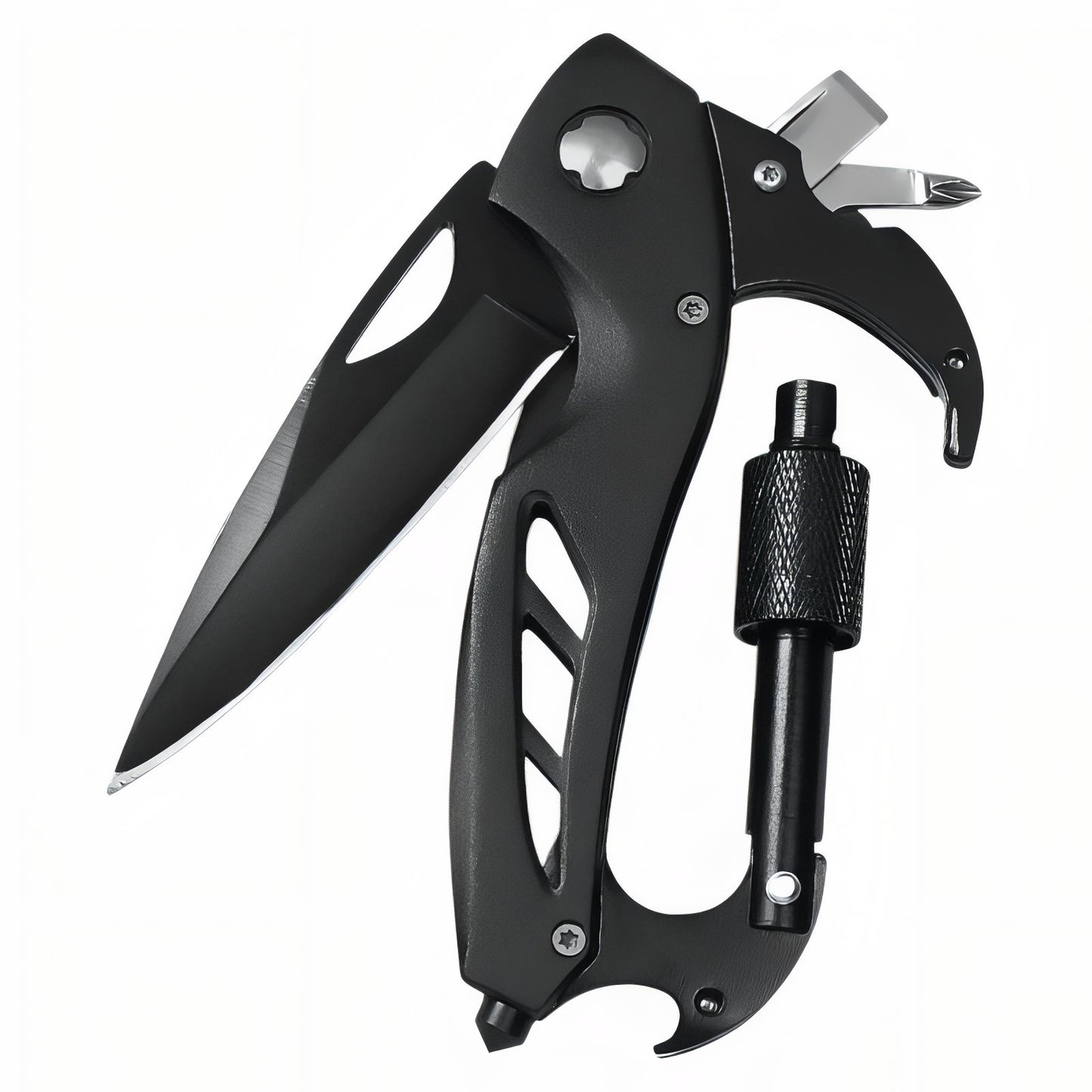 Couteau Mousqueton Multifonction - Noir Mat