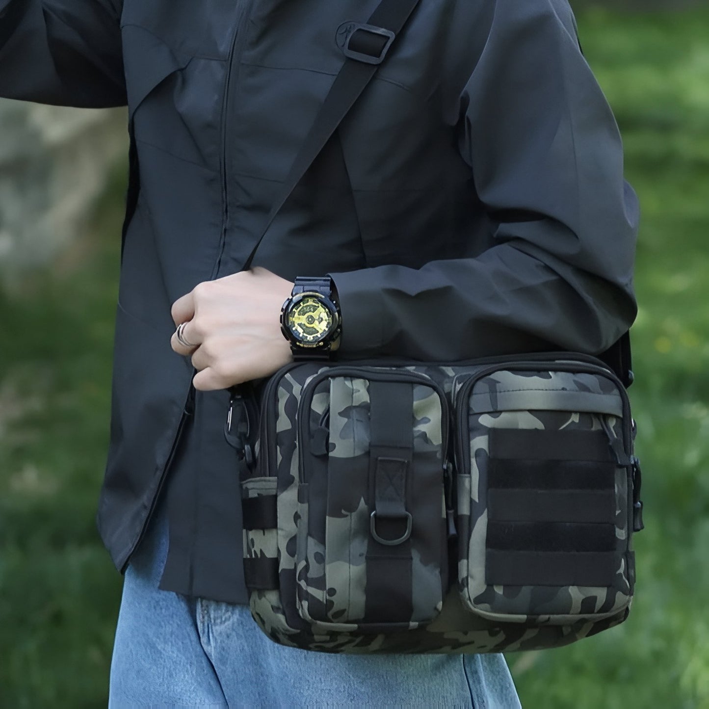 Sac Bandoulière Homme Militaire portée à la main - Kaki - Noir Camouflage - Noir - Vert Foncé Camouflage