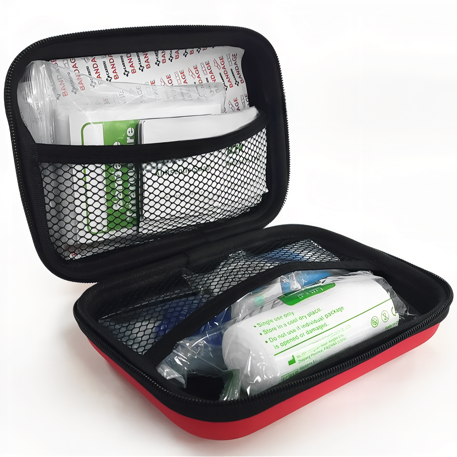 Trousse De Premier Secours Randonnée 92pcs compartiment ouvert - Rouge Cerise - Noir et Rouge
