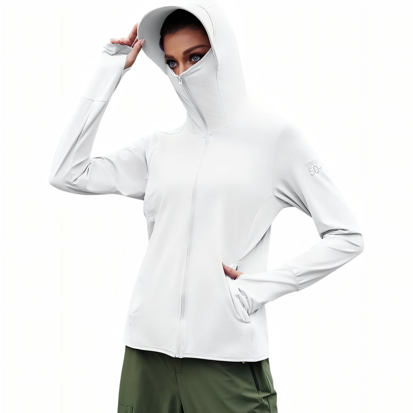 Veste Capuche Légère Randonnée Femme UPF 50+ - Blanc