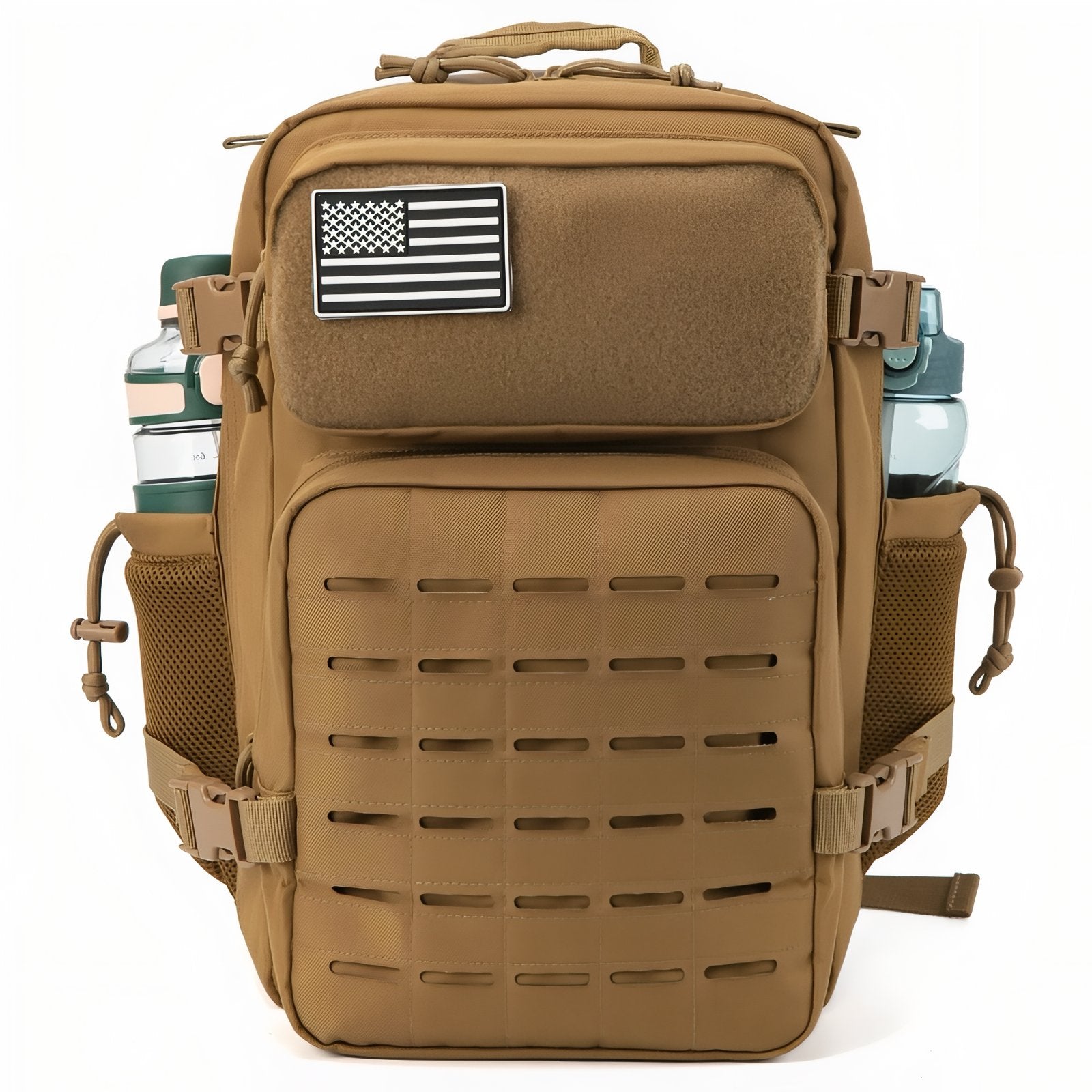 Sac à Dos Militaire Sable 25L gros plan poche latérale - Marron Foncé