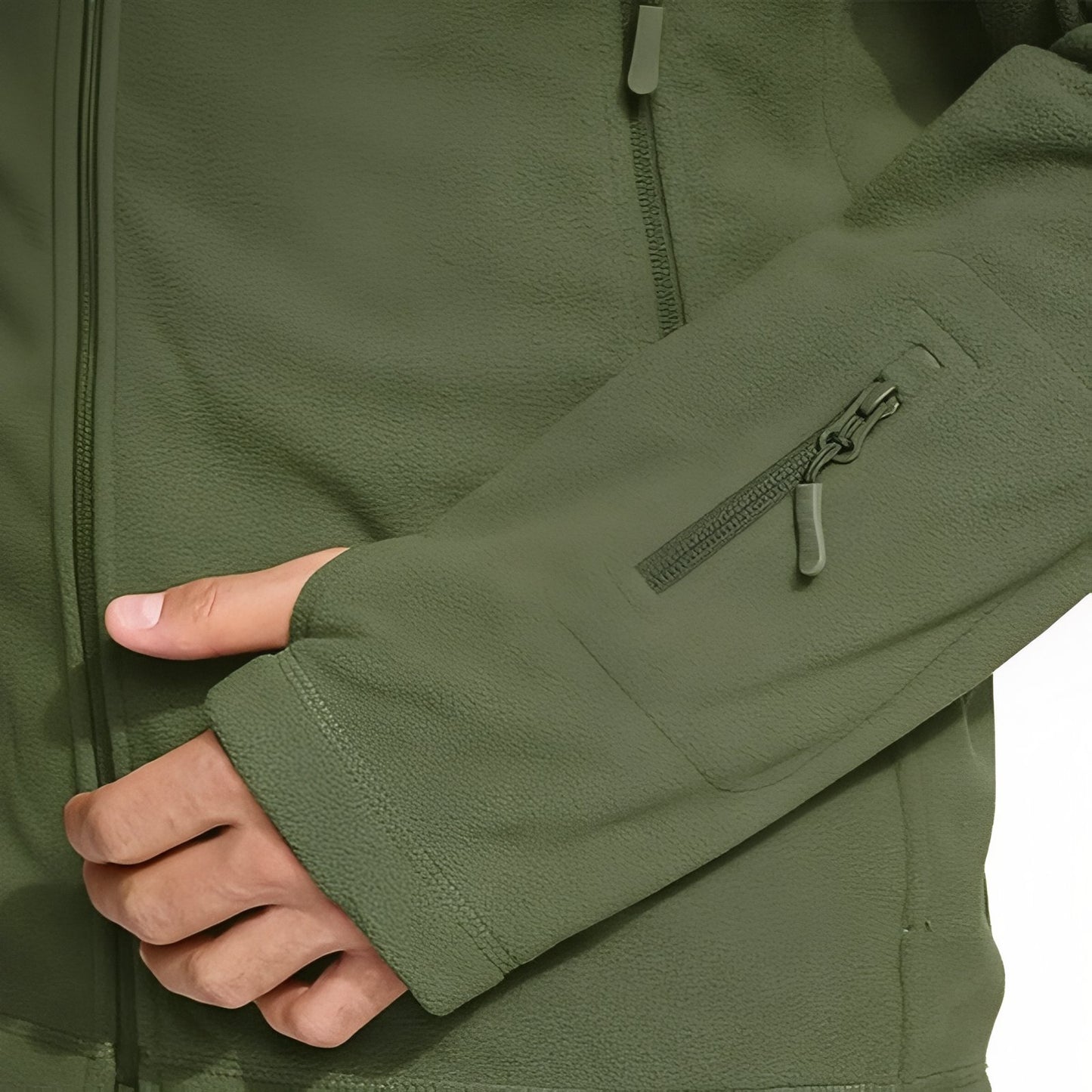 Veste Polaire Randonnée Homme gros plan fermeture zippée - Vert Olive - Gris - Bleu Marine - Noir