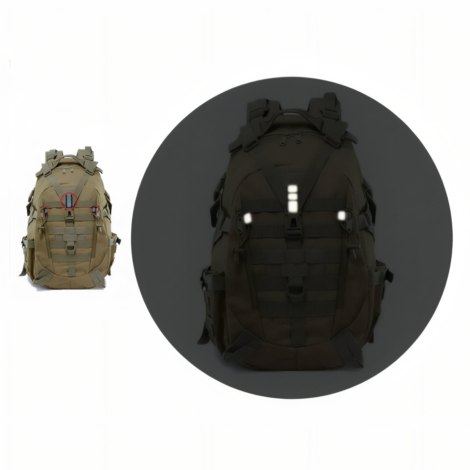 Sac à Dos Randonnée Militaire 40L gros plan détails arrière - Vert Clair Camouflage - Noir - Vert Olive - Gris Camouflage - Vert Camouflage - Beige Sable