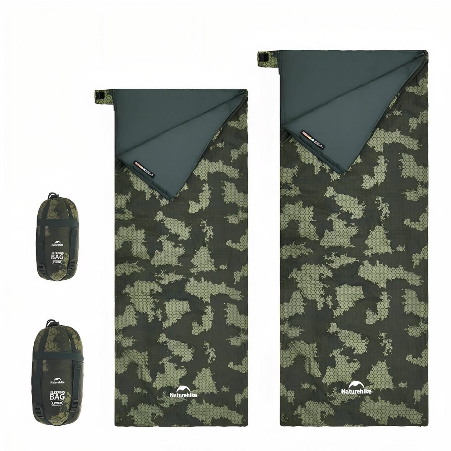 Sac De Couchage Camouflage Ultra Léger deux tailles alignées - 190x75cm - 480g - 205x85cm - 560g