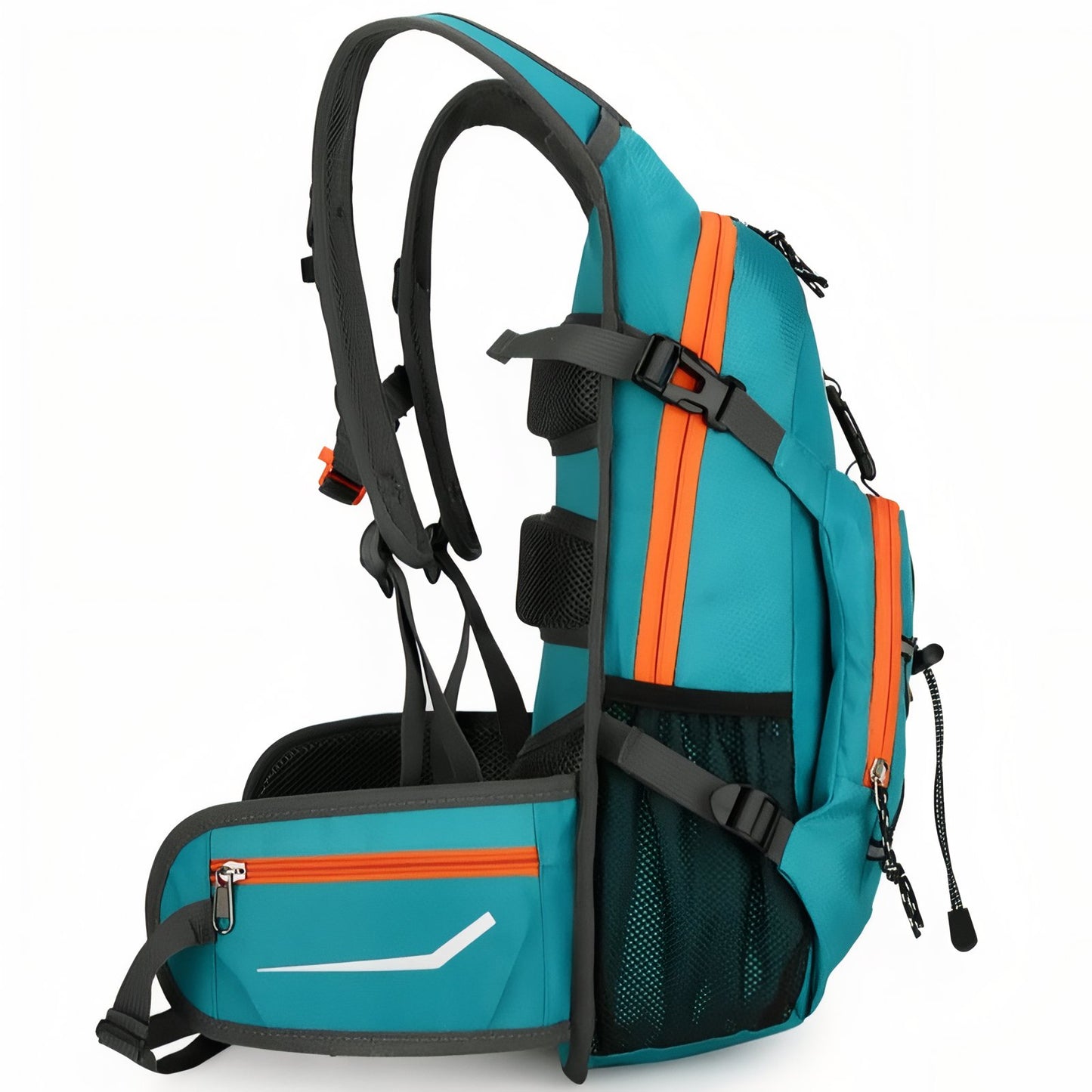 Sac à Dos Randonnée Avec Trou Pour Poche À Eau gros plan sangle et poche - Turquoise et Orange - Bleu Marine et Rouge - Noir et Bleu