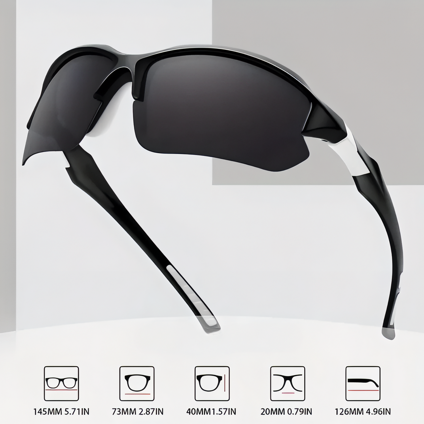 Lunette Randonnée Polarisée gros plan dimensions - Noir et Argent - Jaune et Noir - Vert Foncé - Noir et Rouge - Vert Émeraude et Noir - Orange et Noir - Noir - Bleu Ciel et Noir