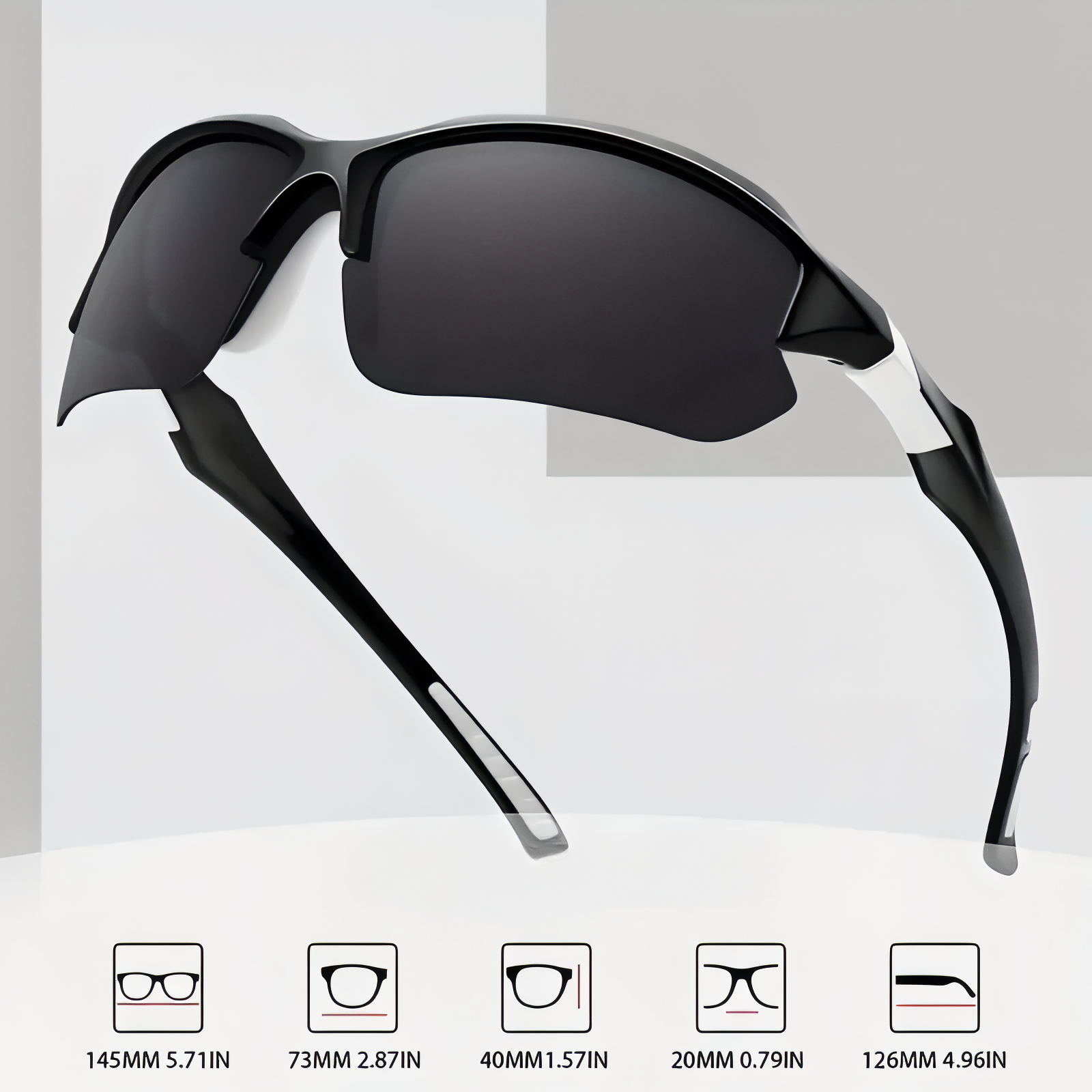 Lunette Randonnée Polarisée gros plan dimensions - Noir et Argent - Jaune et Noir - Vert Foncé - Noir et Rouge - Vert Émeraude et Noir - Orange et Noir - Noir - Bleu Ciel et Noir