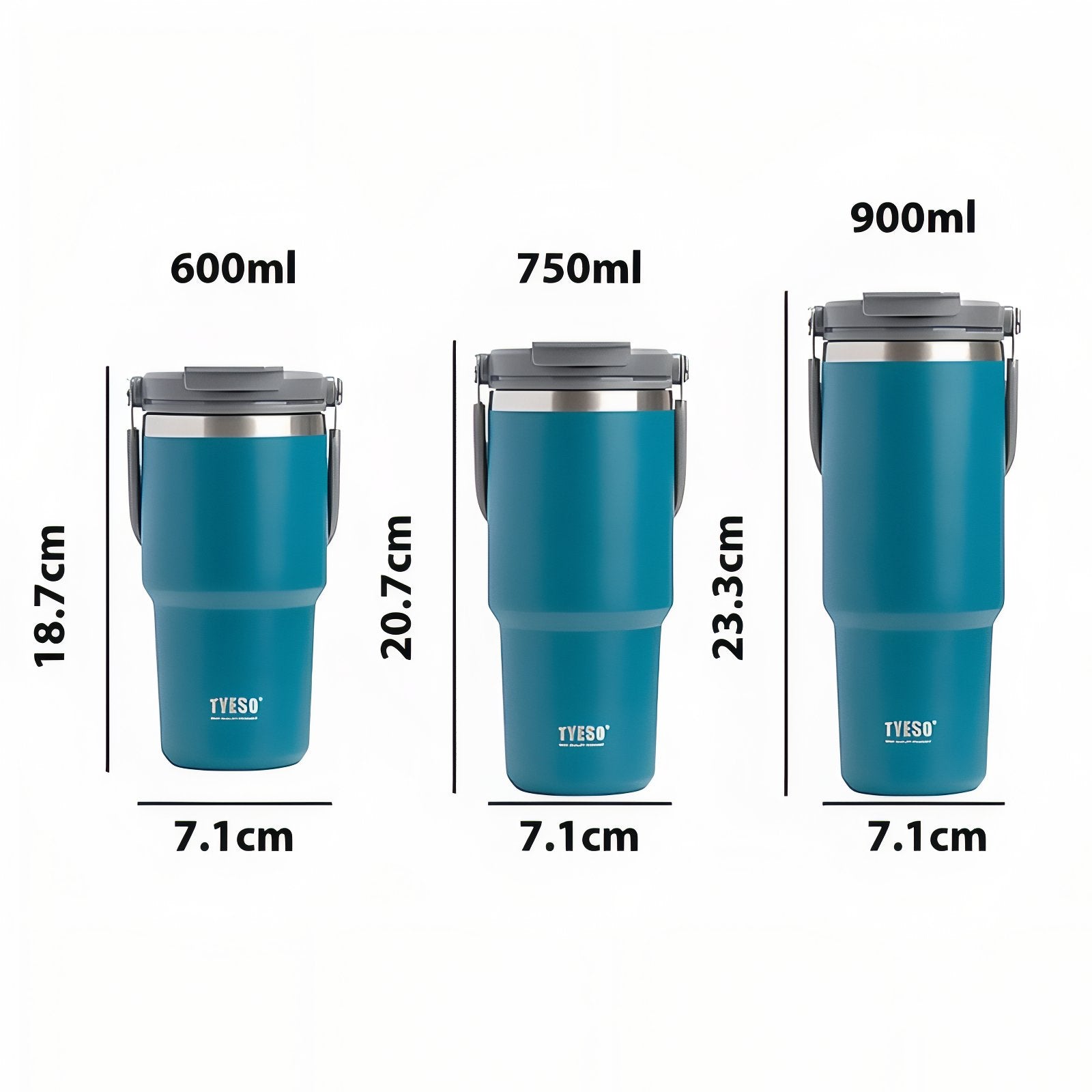Mug Isotherme Avec Bec guide des dimensions - Vert Sauge - Orange Brûlé - Noir Mat - Turquoise Foncé - Blanc et Noir - Violet Clair