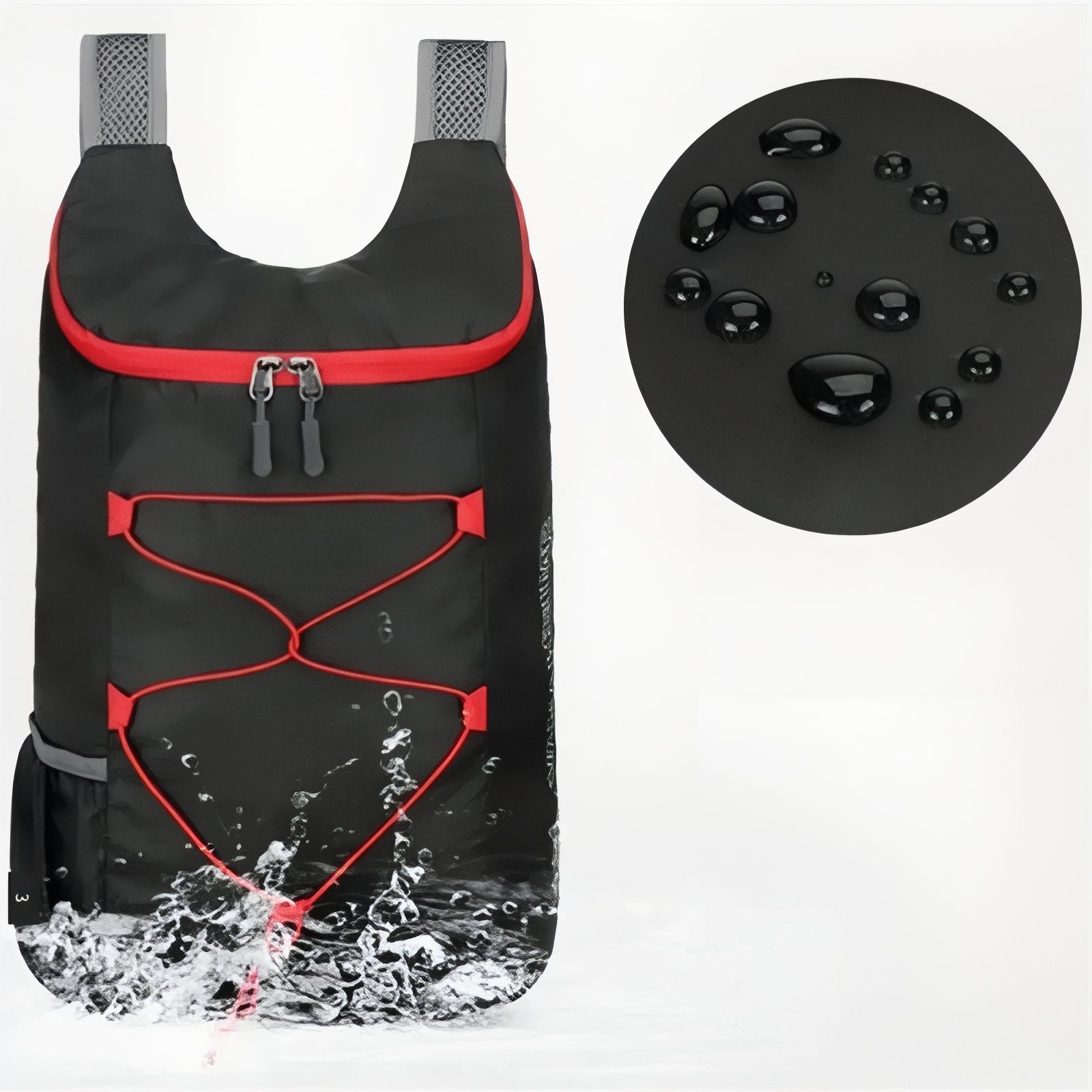 Sac à Dos Pliable Randonnée 20L gros plan sur le produit - Noir et Rouge - Bleu Marine et Orange - Gris et Bleu