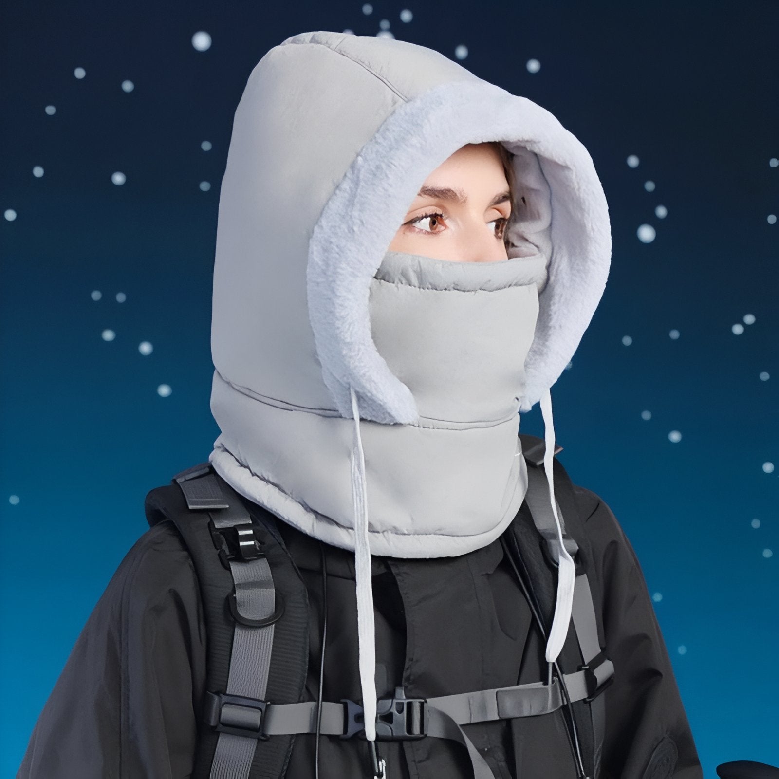 Cagoule Chaude Bataclava portée sur la tête - Gris Clair - Beige - Noir Ébène - Bleu Marine - Marron - Gris Foncé - Rose Pâle - Blanc