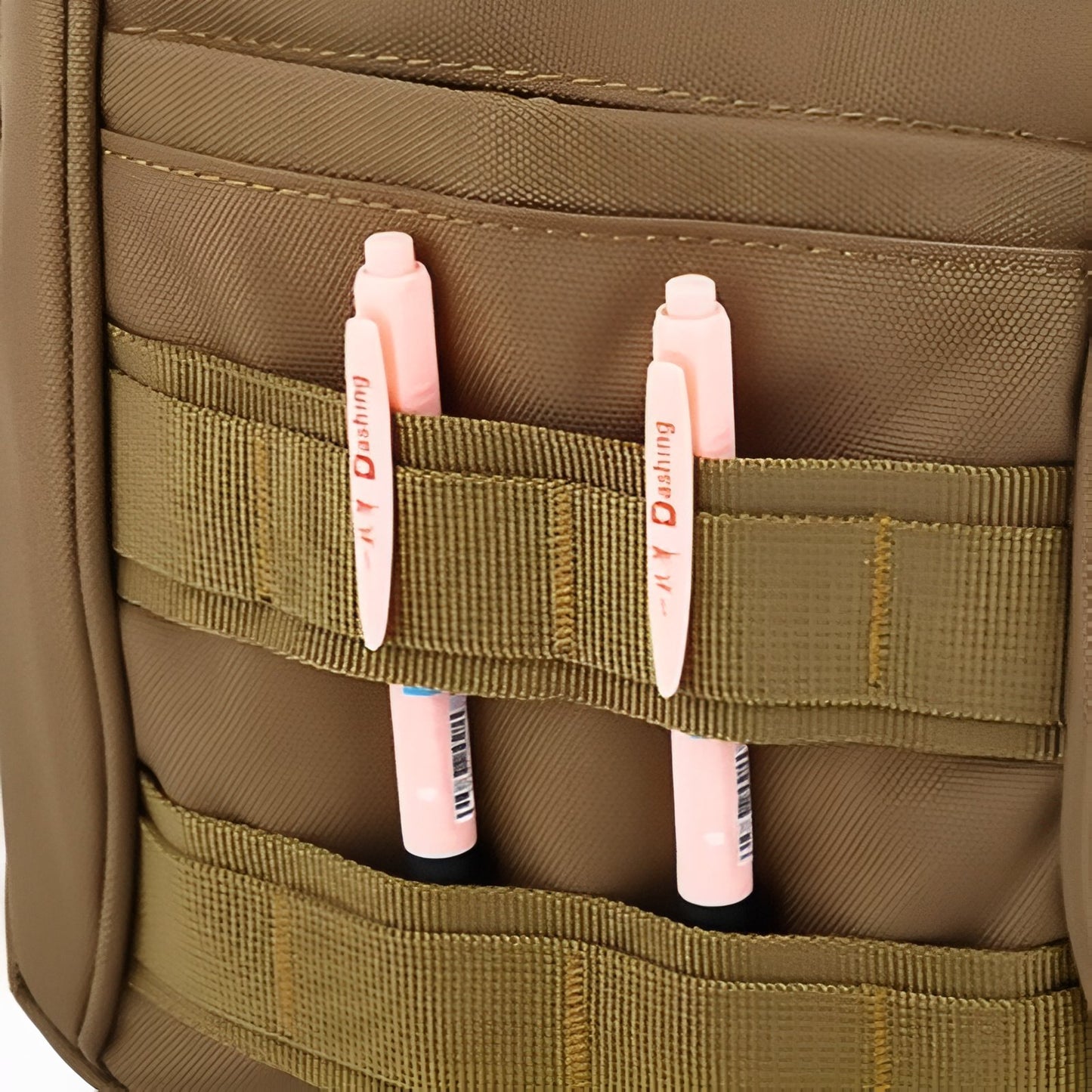 Sac Bandoulière Randonnée gros plan compartiment - Marron Foncé - Vert Olive - Noir Mat