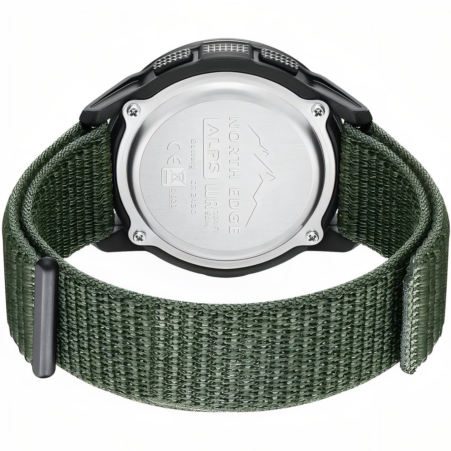 Montre Digitale Randonnée en Carbone gros plan arrière montre - Vert Olive - Noir et Gris