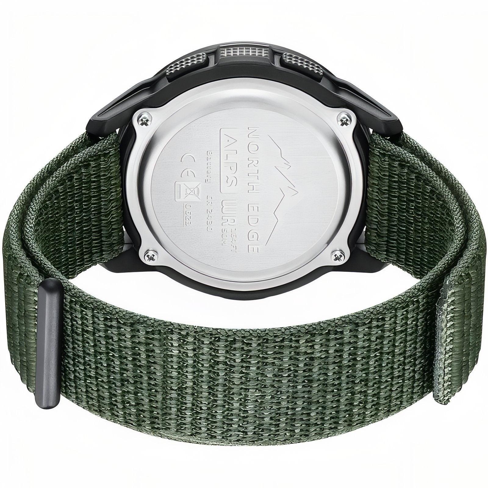 Montre Digitale Randonnée en Carbone gros plan arrière montre - Vert Olive - Noir et Gris