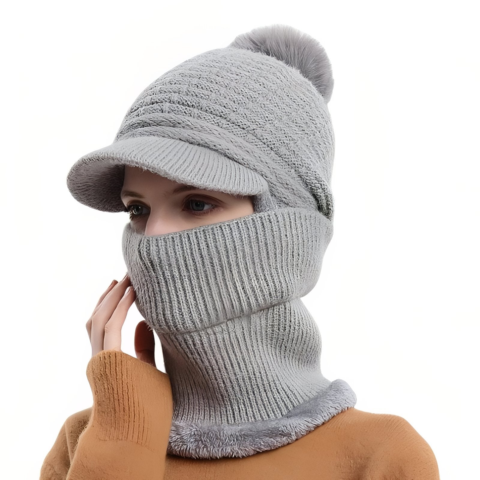 Bonnet Casquette Echarpe - Gris Clair - 56-60cm