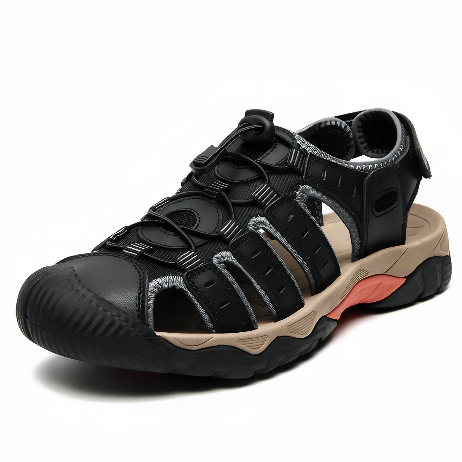 Sandales Randonnée Cuir Homme - Noir et Beige