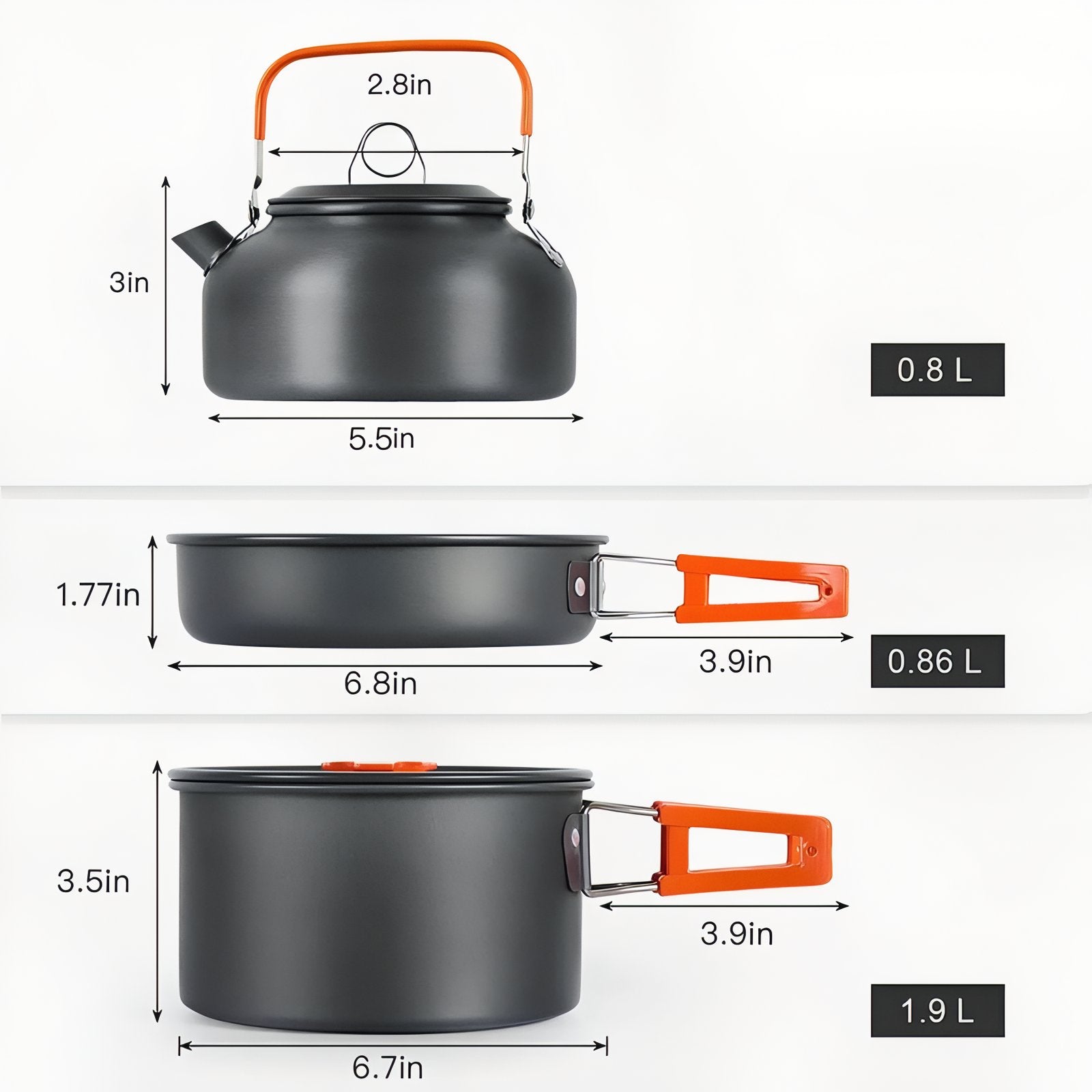 Kit Popote 3 Personnes guide des dimensions - Kit A - KitB - Kit C - Kit D