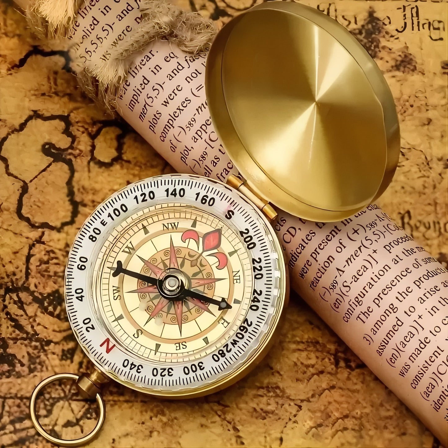 Boussole Vintage mise en scène sur carte - Doré