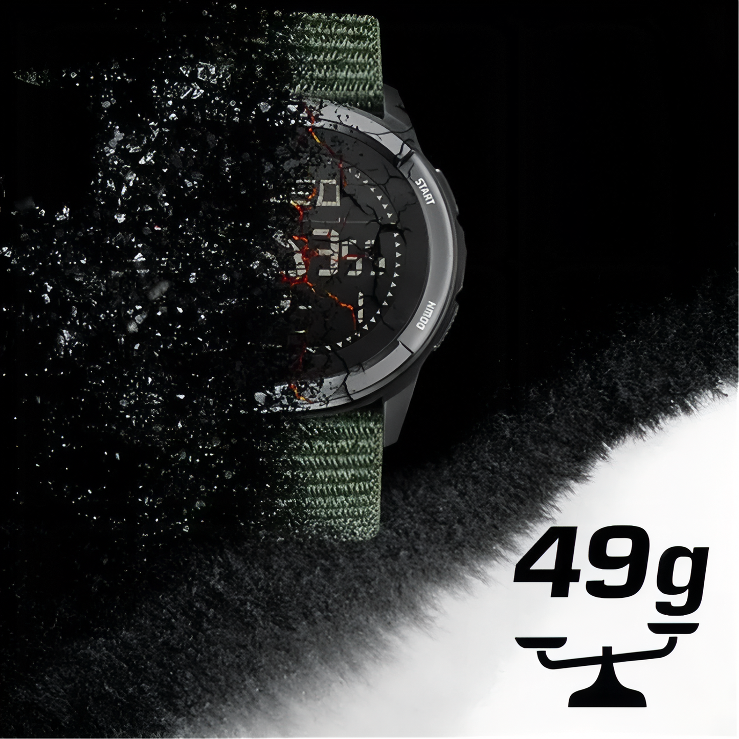 Montre Digitale Randonnée en Carbone gros plan montre - Vert Olive - Noir et Gris