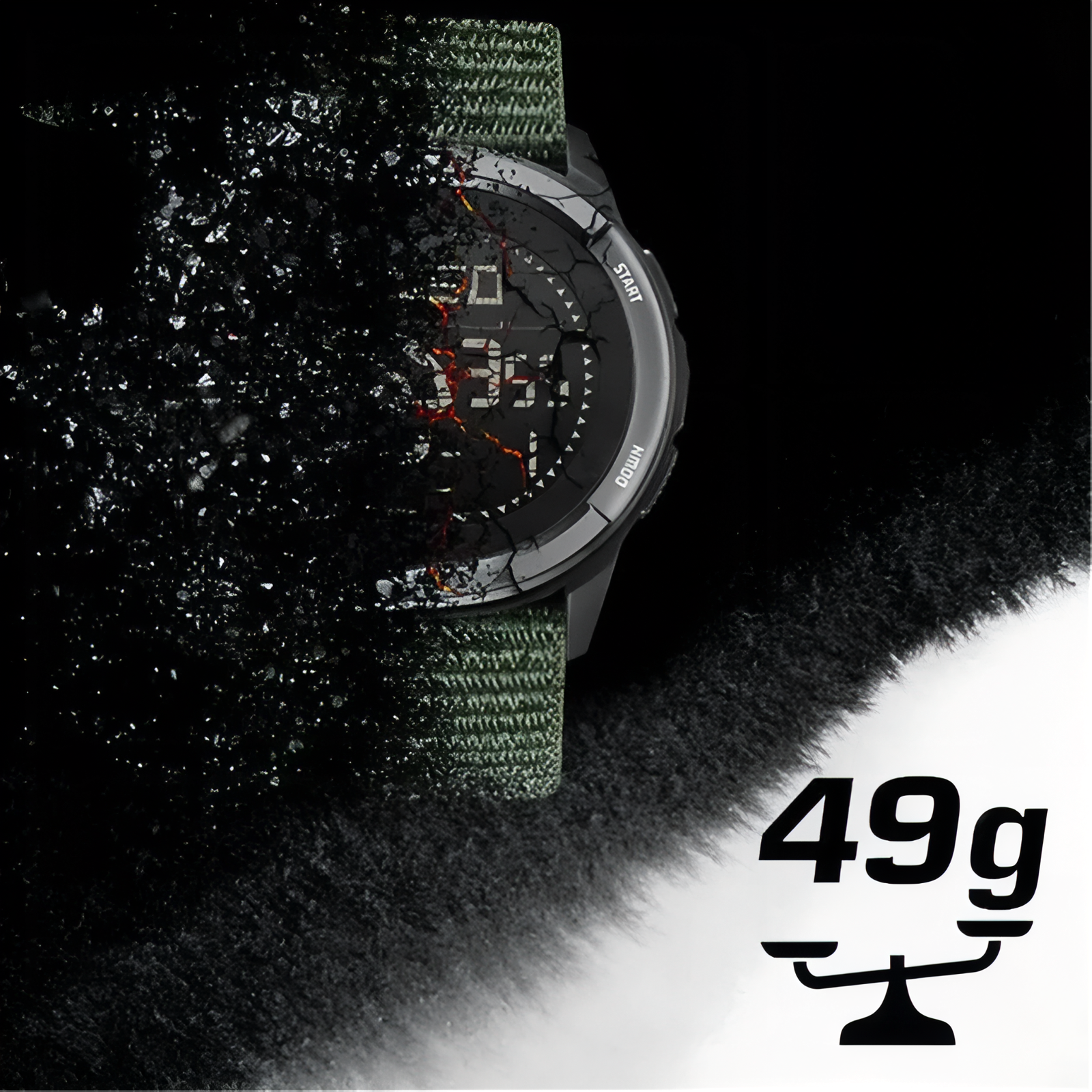 Montre Digitale Randonnée en Carbone gros plan montre - Vert Olive - Noir et Gris