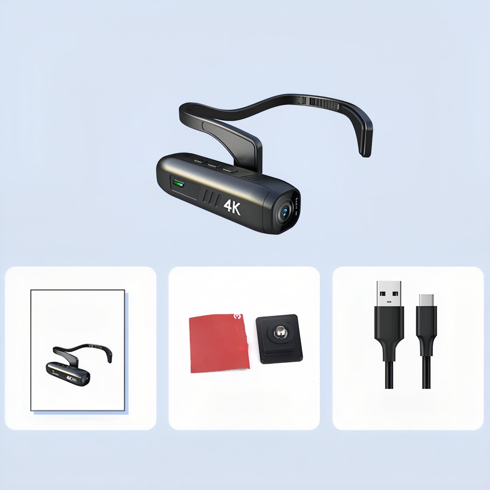 Mini Caméra Randonnée Tour De Tête 4K/30FPS accessoires et câbles - Noir