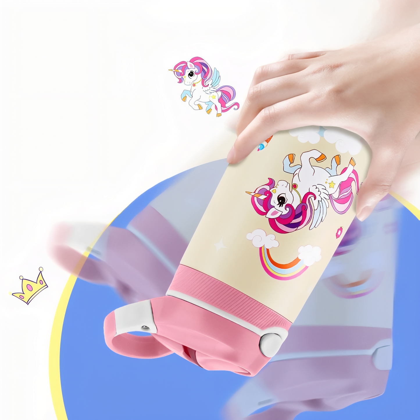 Gourde Enfant Lion 400ML portée à la main - Bleu Ciel et Crème