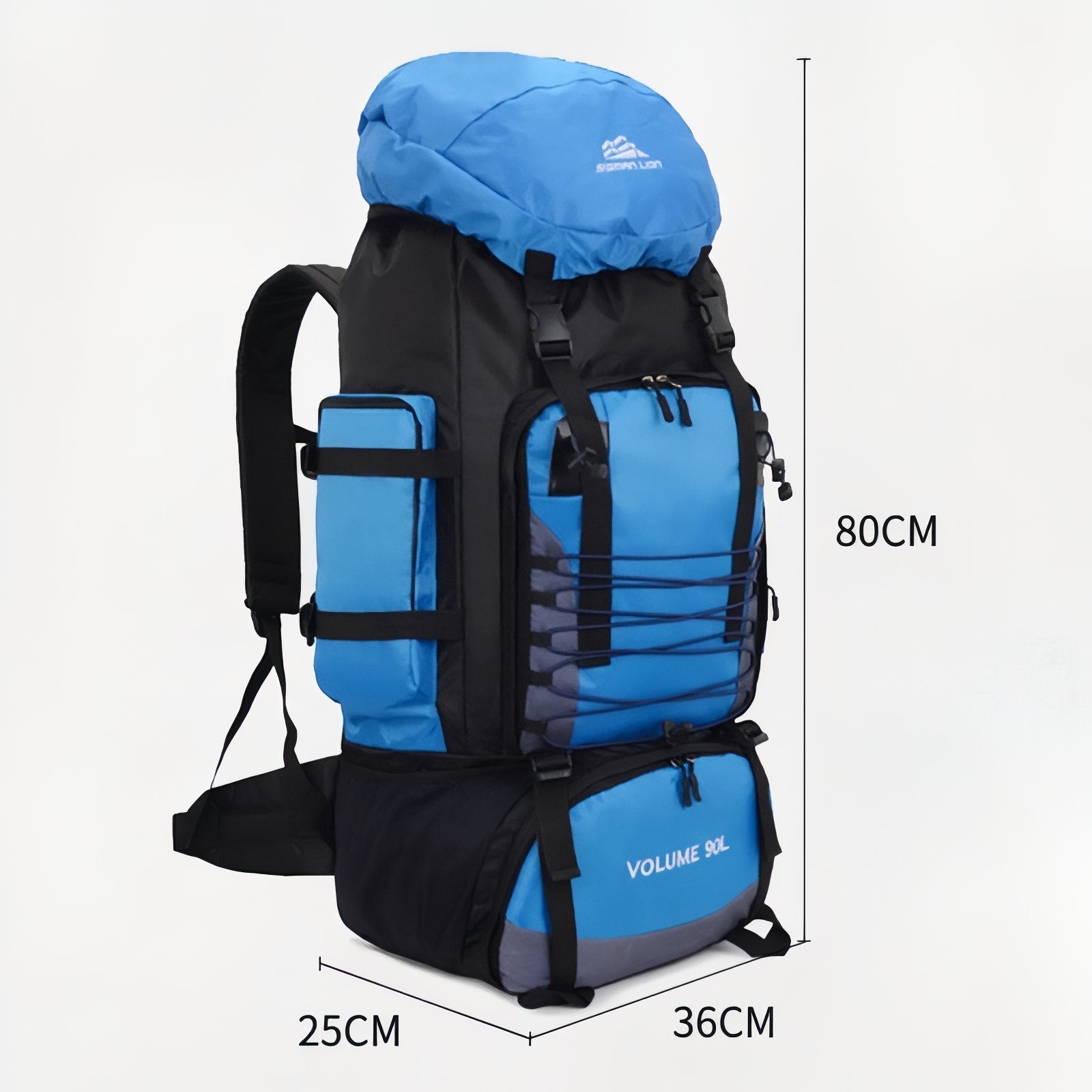 Sac de Randonnée Homme 90 Litres guide des dimensions - Vert - Bleu Marine - Noir - Bleu Ciel