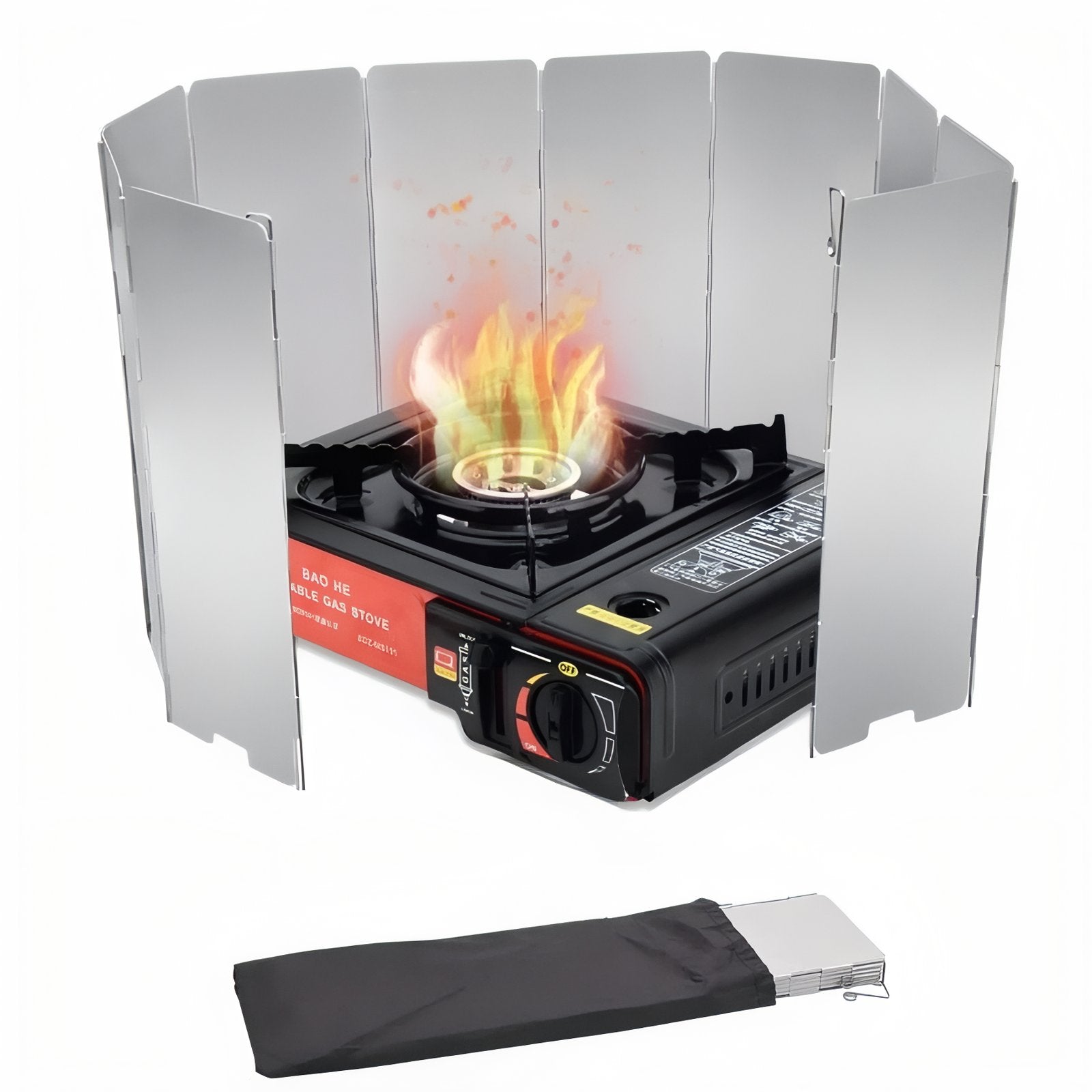 Pare-Vent Pour Réchaud mise en situation avec flamme - 9 plates - 10 plates - 12 plates