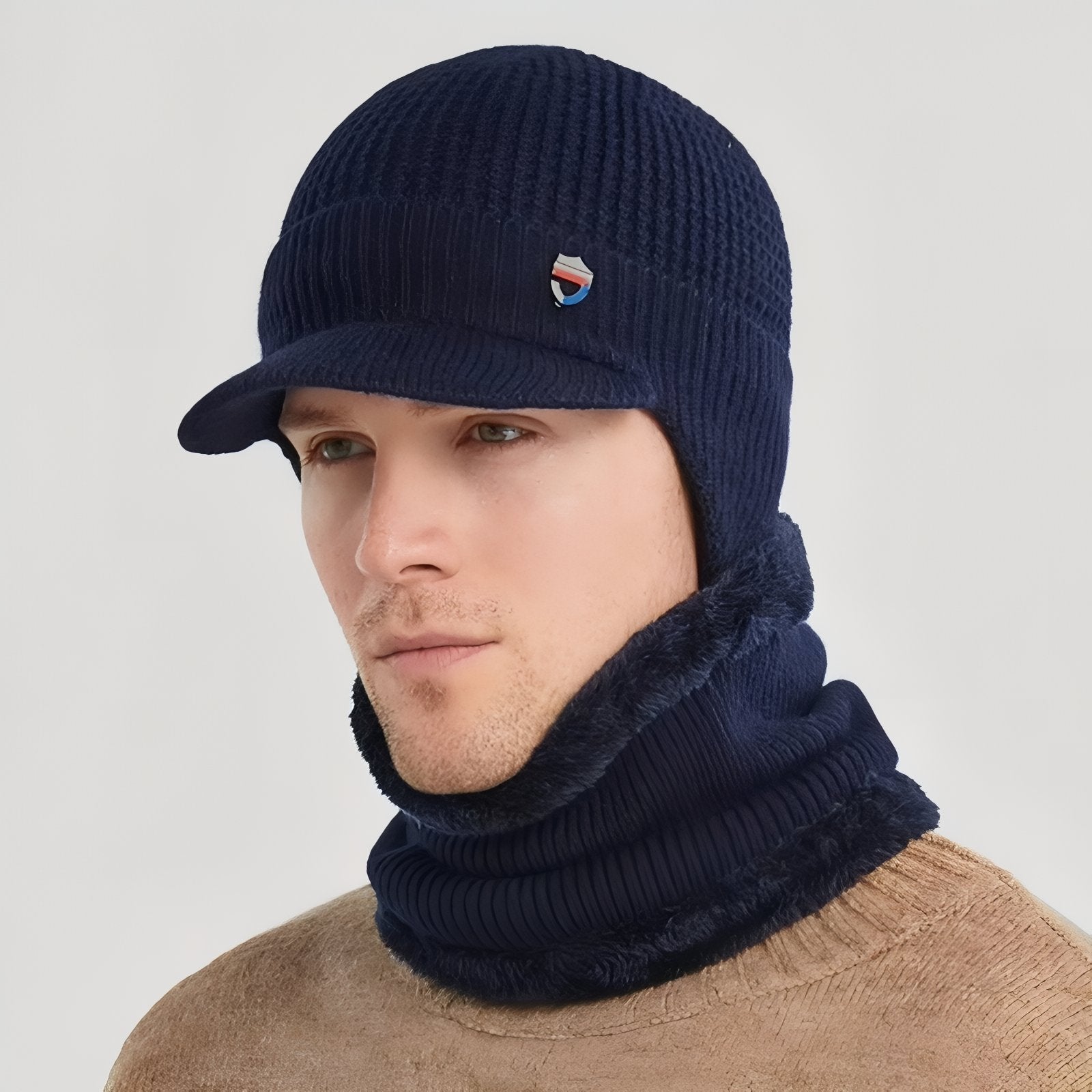 Casquette Cagoule Homme portée sur la tête - Gris Foncé - Noir Ébène - Beige Sable - Gris Clair - Bleu Marine