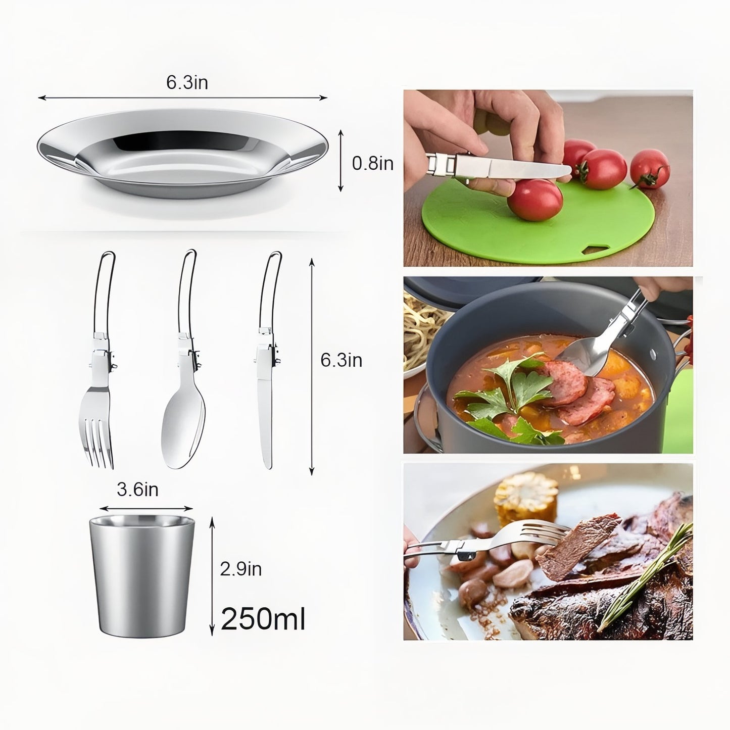 Kit Popote 3 Personnes guide des dimensions - Kit A - KitB - Kit C - Kit D
