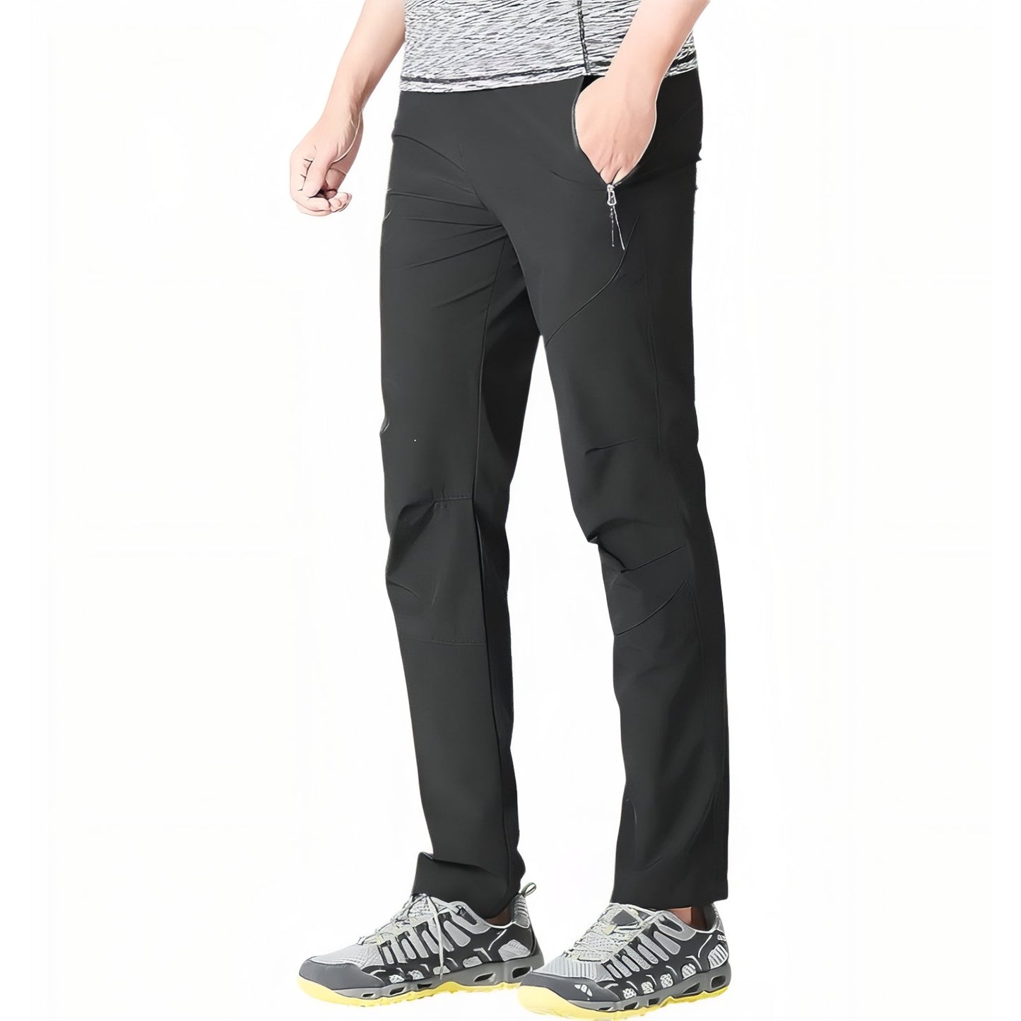 Pantalon de Randonnée Avec Ceinture Élastique Homme portée à la main - Gris Foncé - Noir