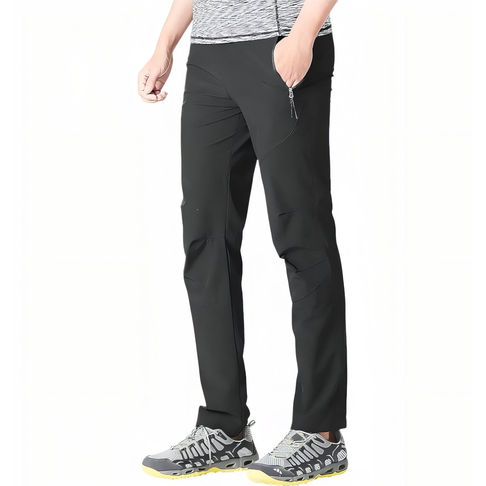 Pantalon de Randonnée Avec Ceinture Élastique Homme portée à la main - Gris Foncé - Noir