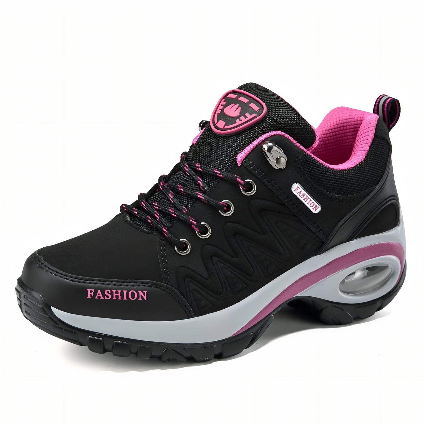 Basket Confortable Marche Femme - Noir et Rose