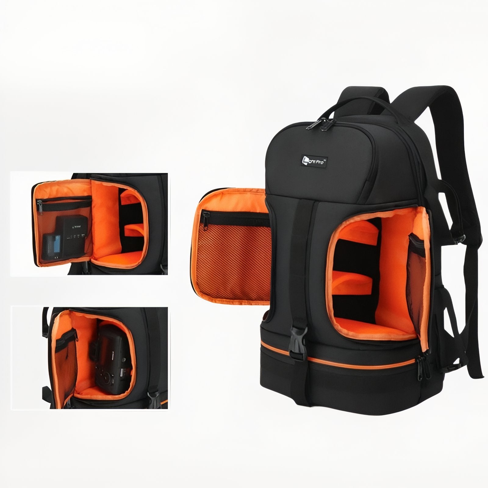 Sac Appareil Photo Spécial Randonnée compartiment ouvert - Orange - Gris - Rouge