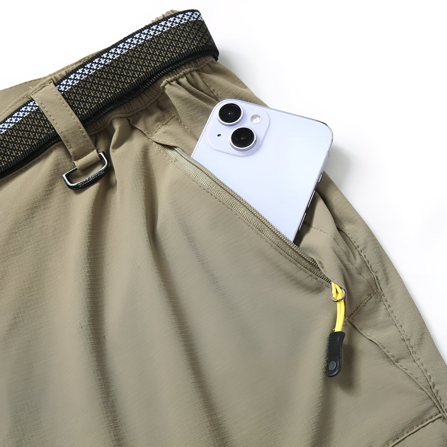 Pantalon Randonnée Extensible Homme gros plan poche zippée - Beige Clair - Noir Profond - Gris Foncé - Vert Olive