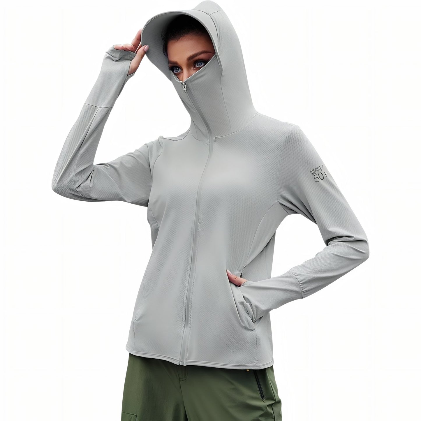 Veste Capuche Légère Randonnée Femme UPF 50+ - Gris