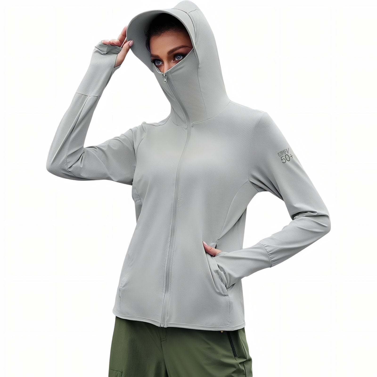 Veste Capuche Légère Randonnée Femme UPF 50+ - Gris